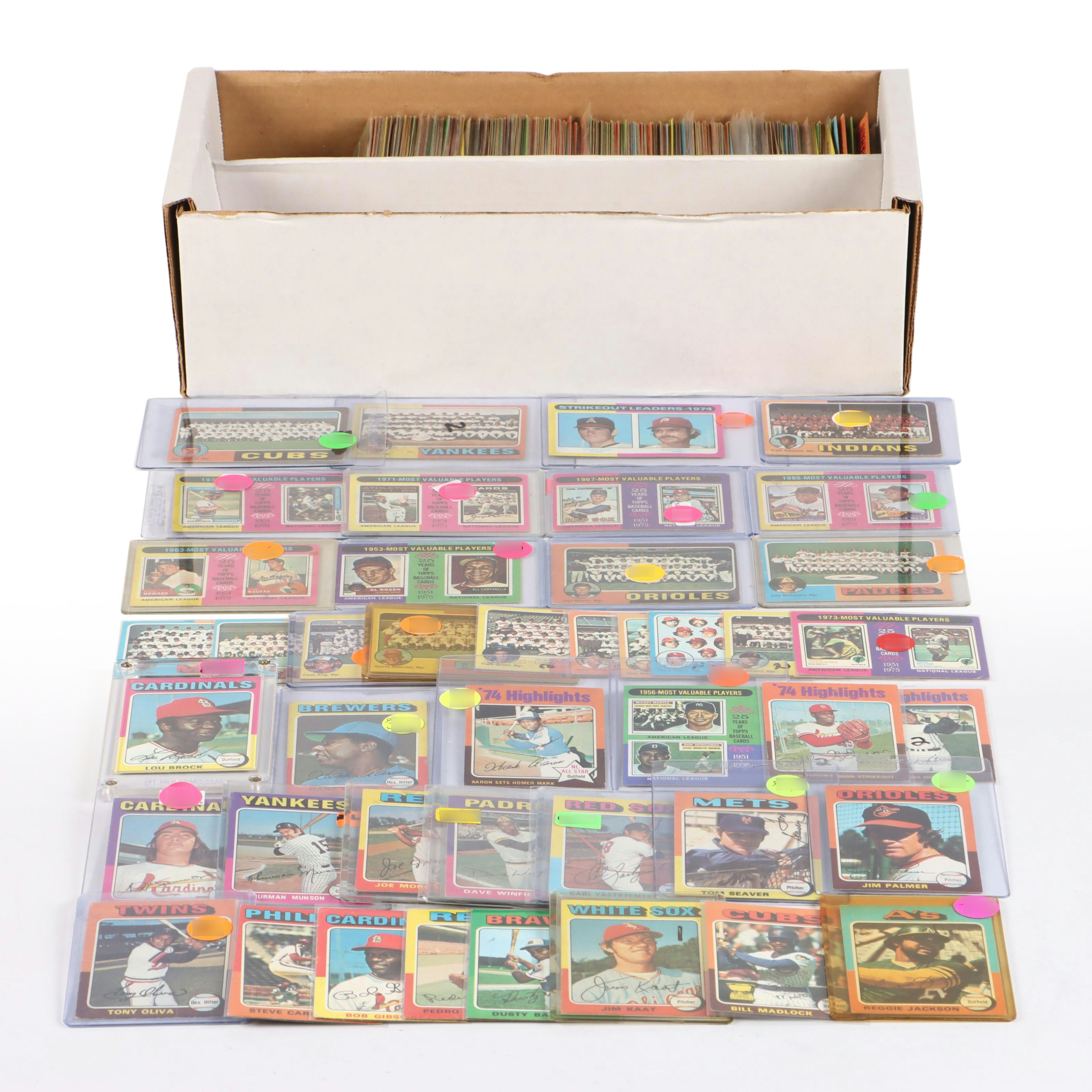 1975 Topps Baseball Cards Featuring Hank Aaron, Reggie Jackson, and More