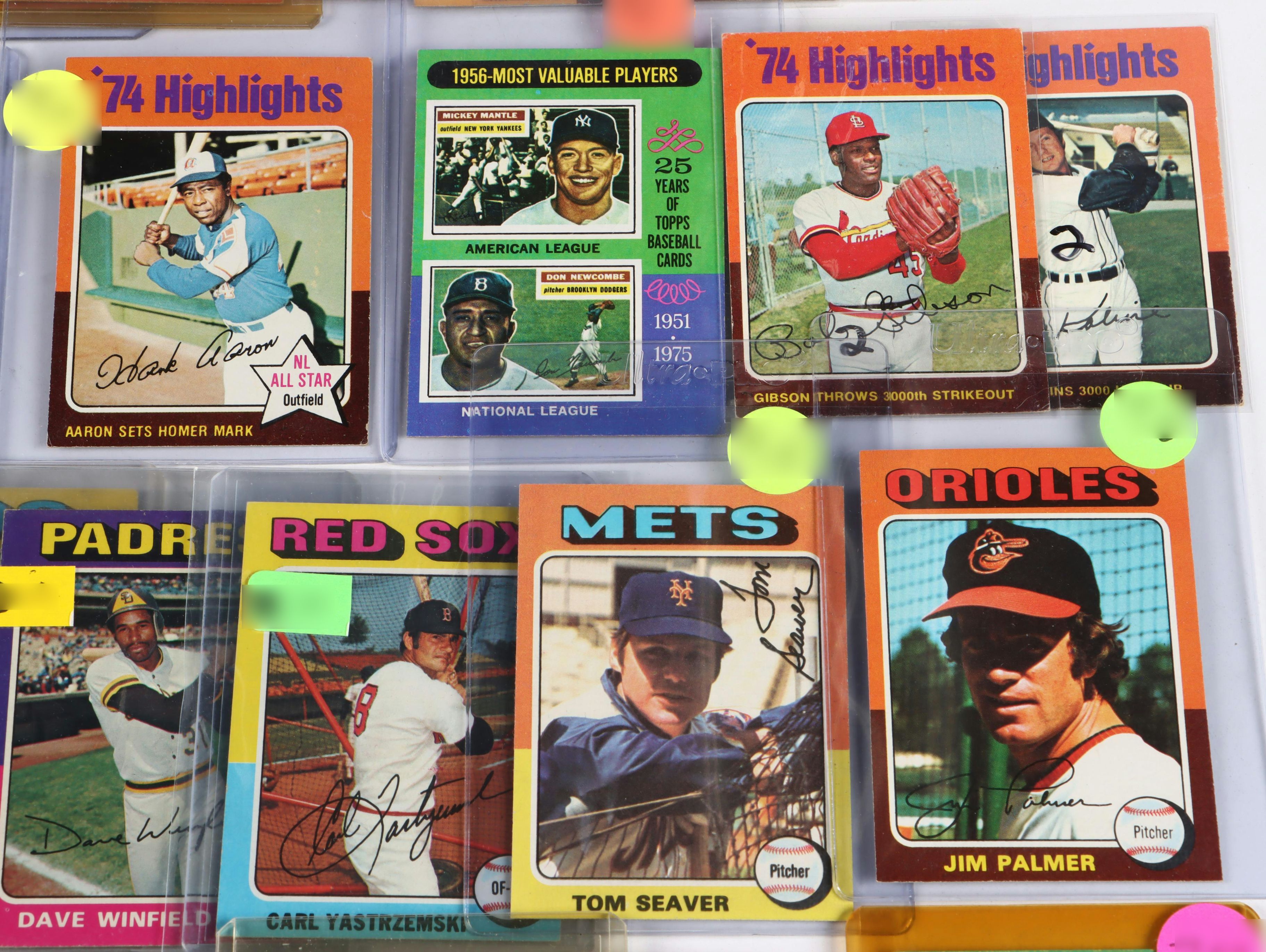 1975 Topps Baseball Cards Featuring Hank Aaron, Reggie Jackson, and More