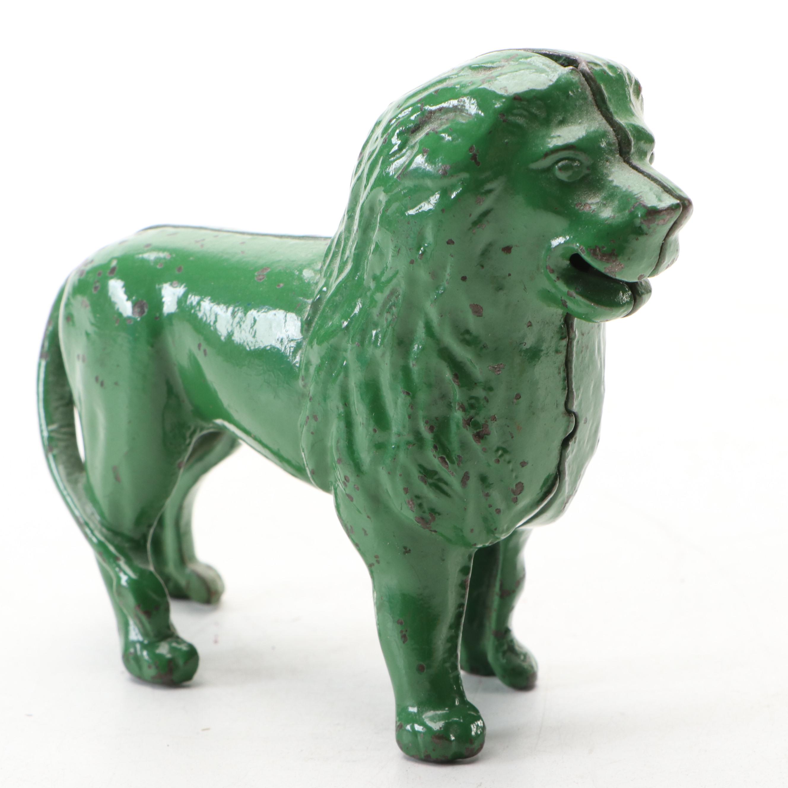 Cold-Painted Cast Iron Lion Coin Bank