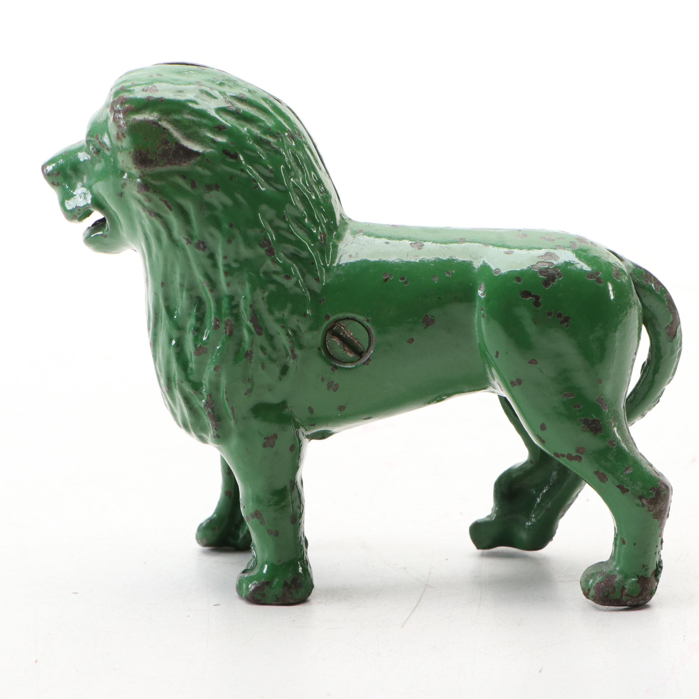 Cold-Painted Cast Iron Lion Coin Bank