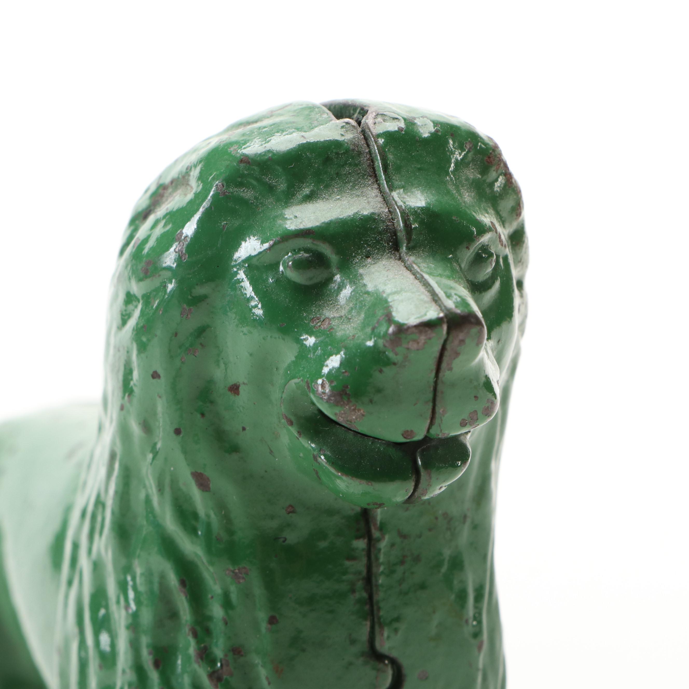 Cold-Painted Cast Iron Lion Coin Bank