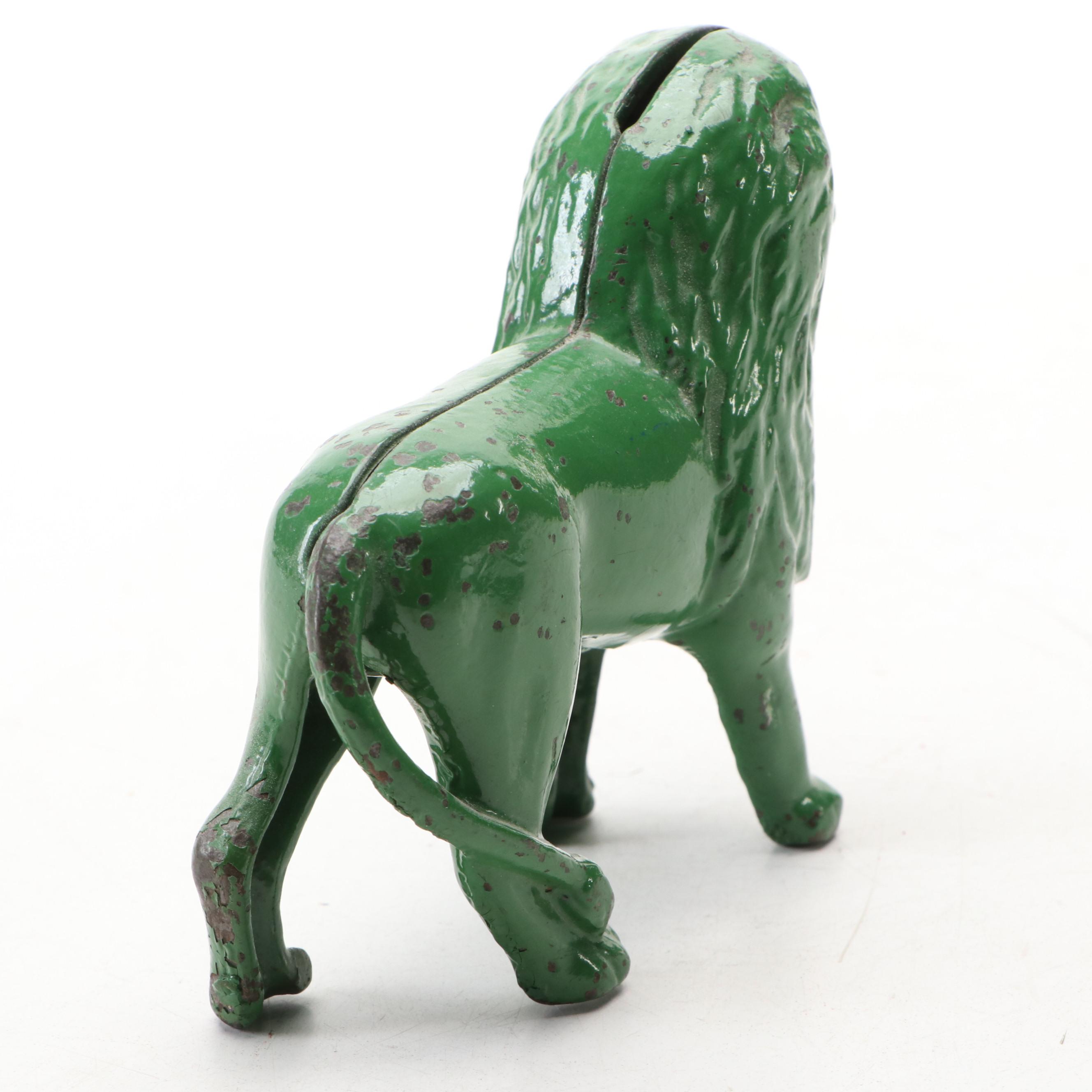 Cold-Painted Cast Iron Lion Coin Bank