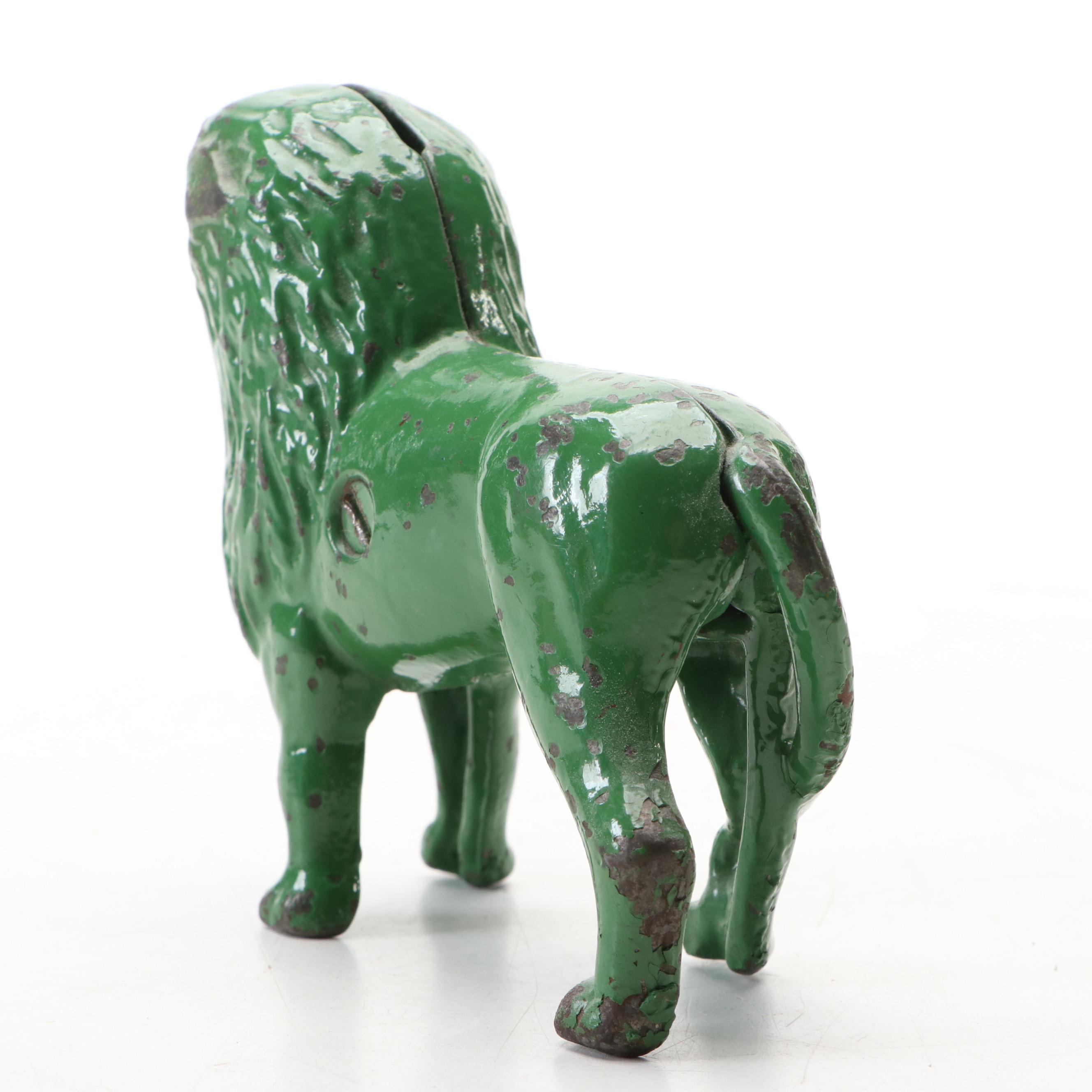 Cold-Painted Cast Iron Lion Coin Bank