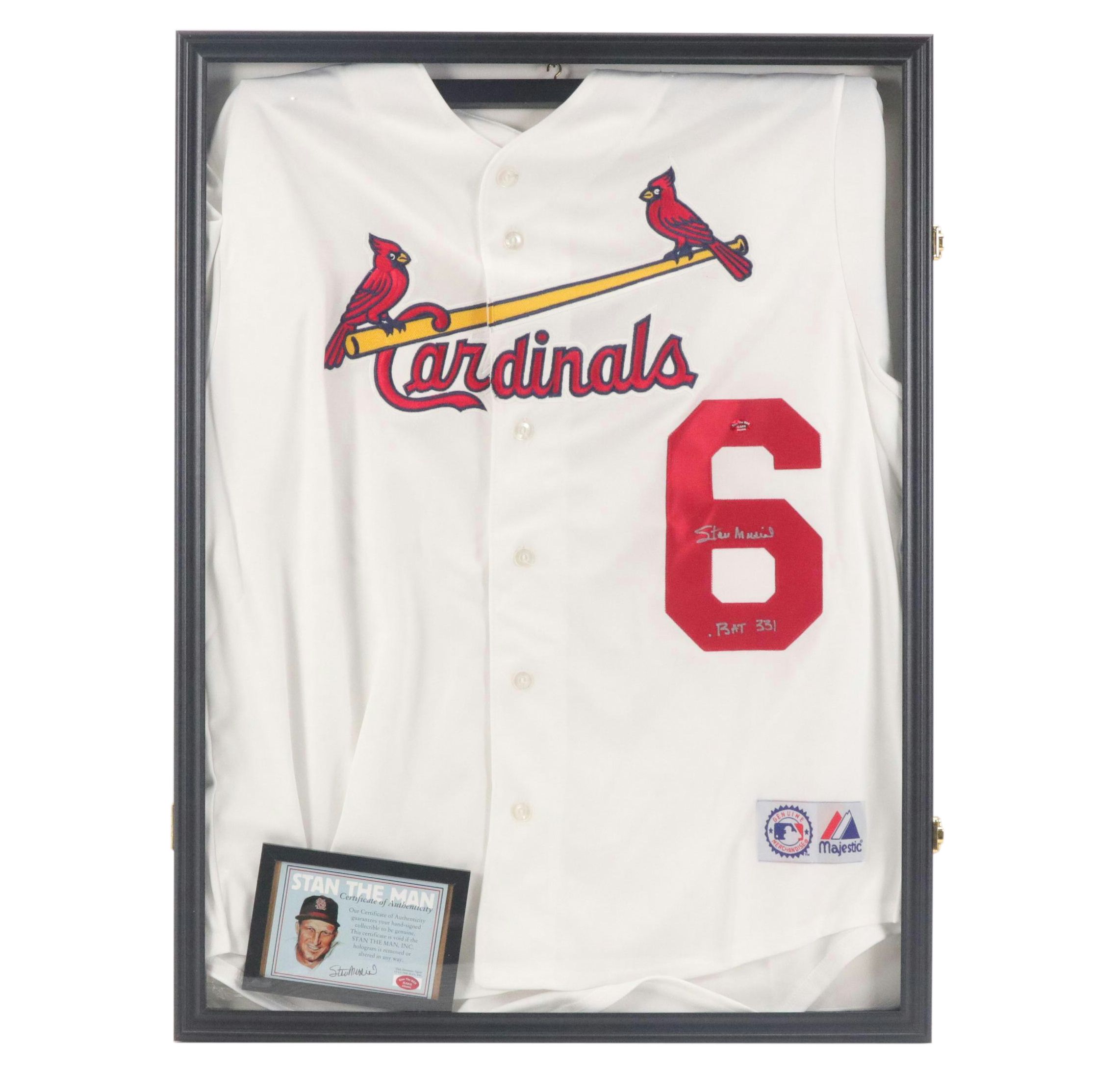 Stan Musial Signed St. Louis Cardinals Majestic Baseball Jersey with Display