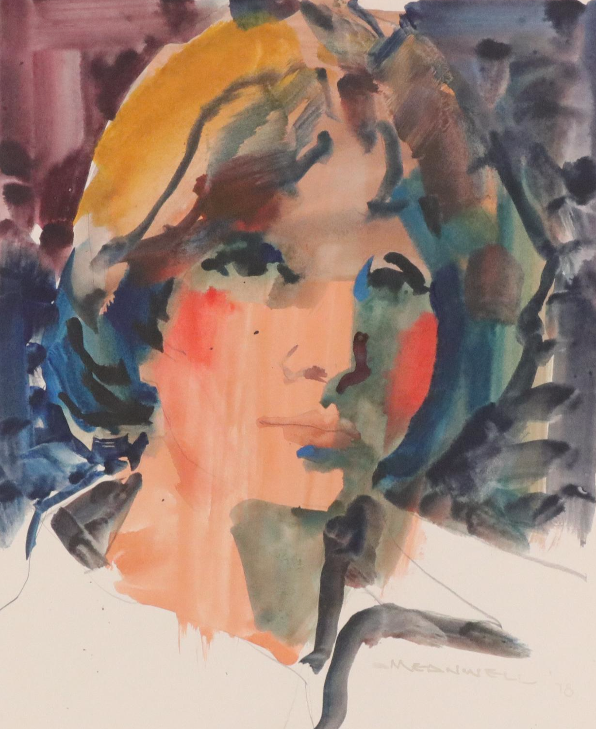Jack Meanwell Modern Watercolor Portrait, 1978