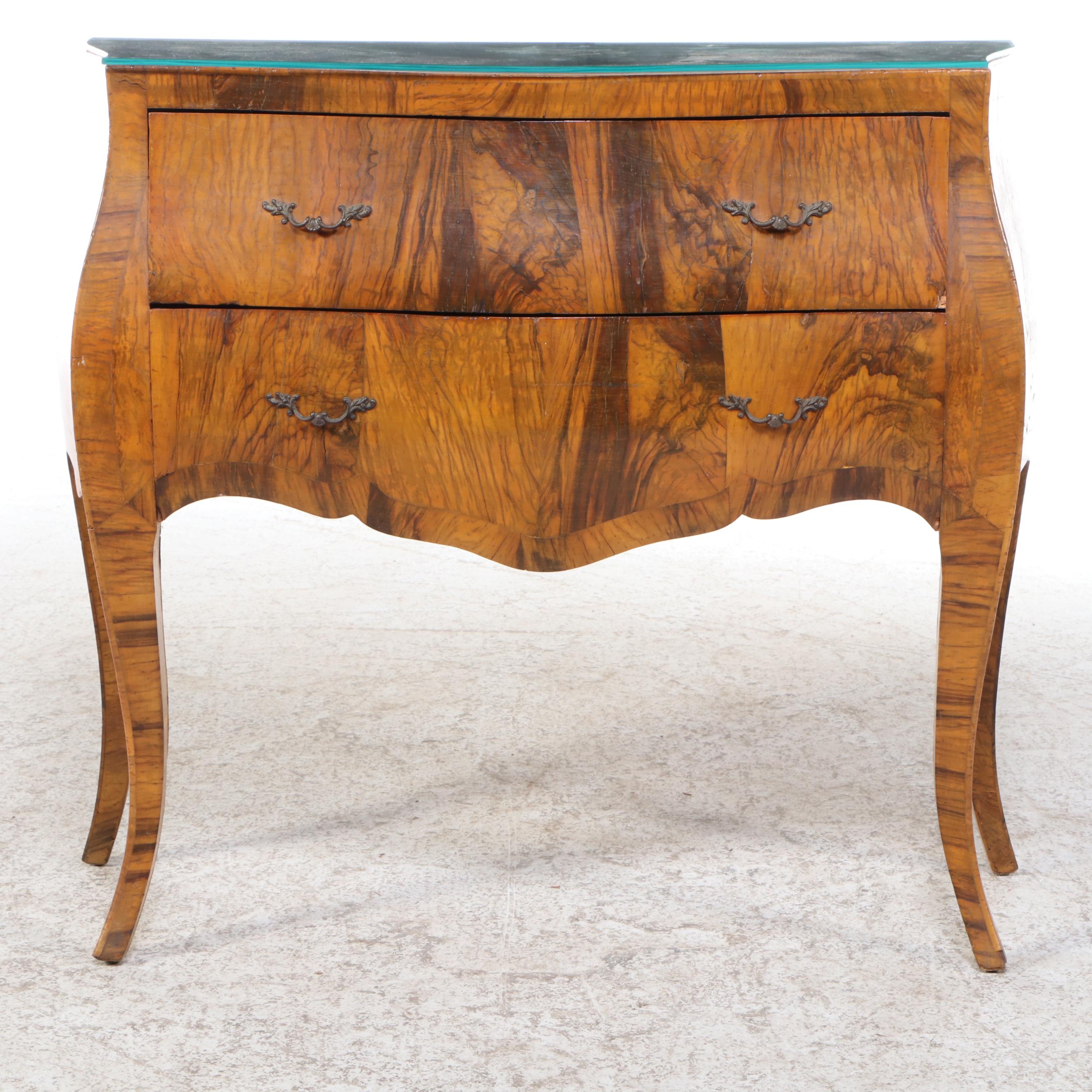 Louis XV Style Walnut Two-Drawer Bombé Commode, 20th Century