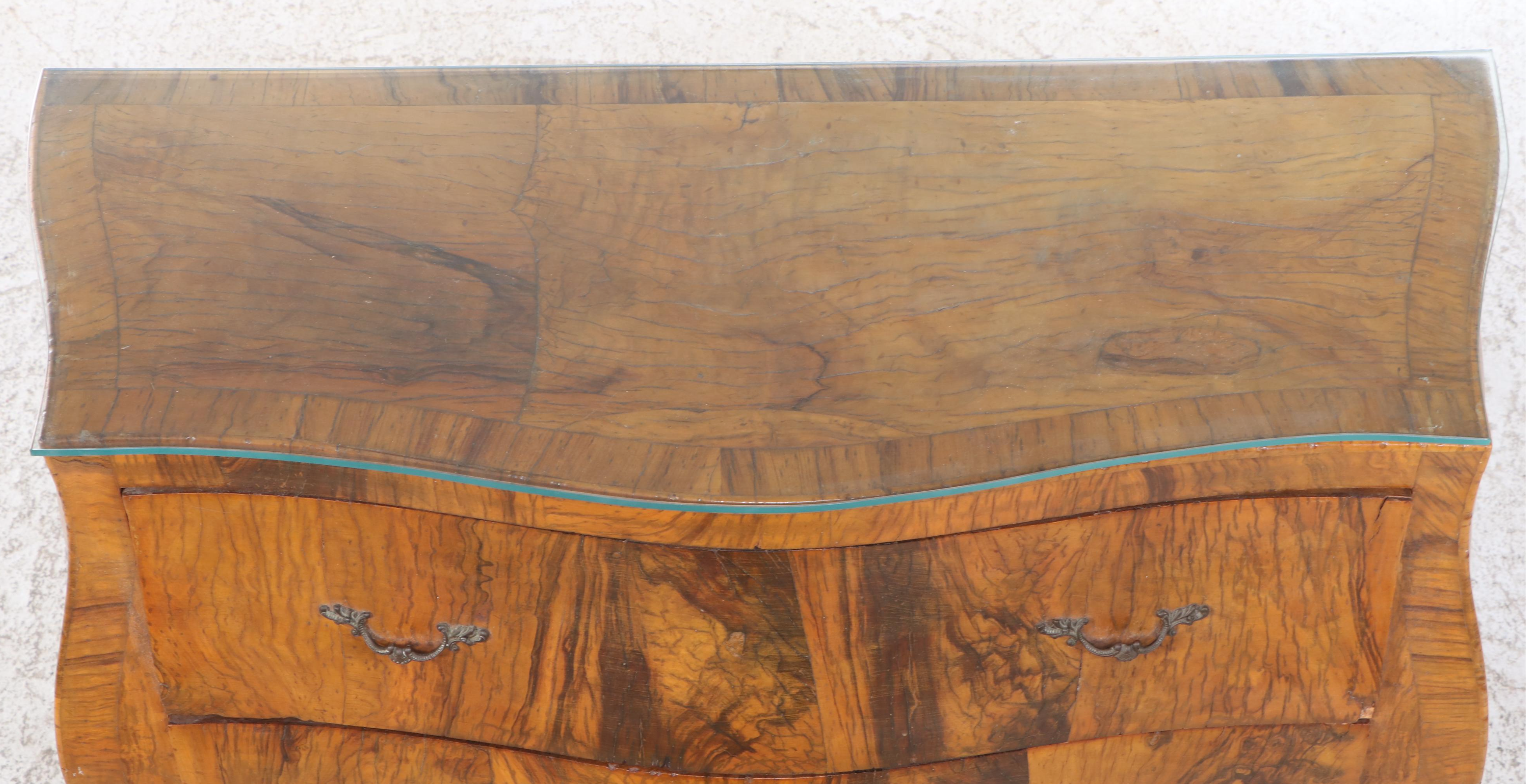 Louis XV Style Walnut Two-Drawer Bombé Commode, 20th Century