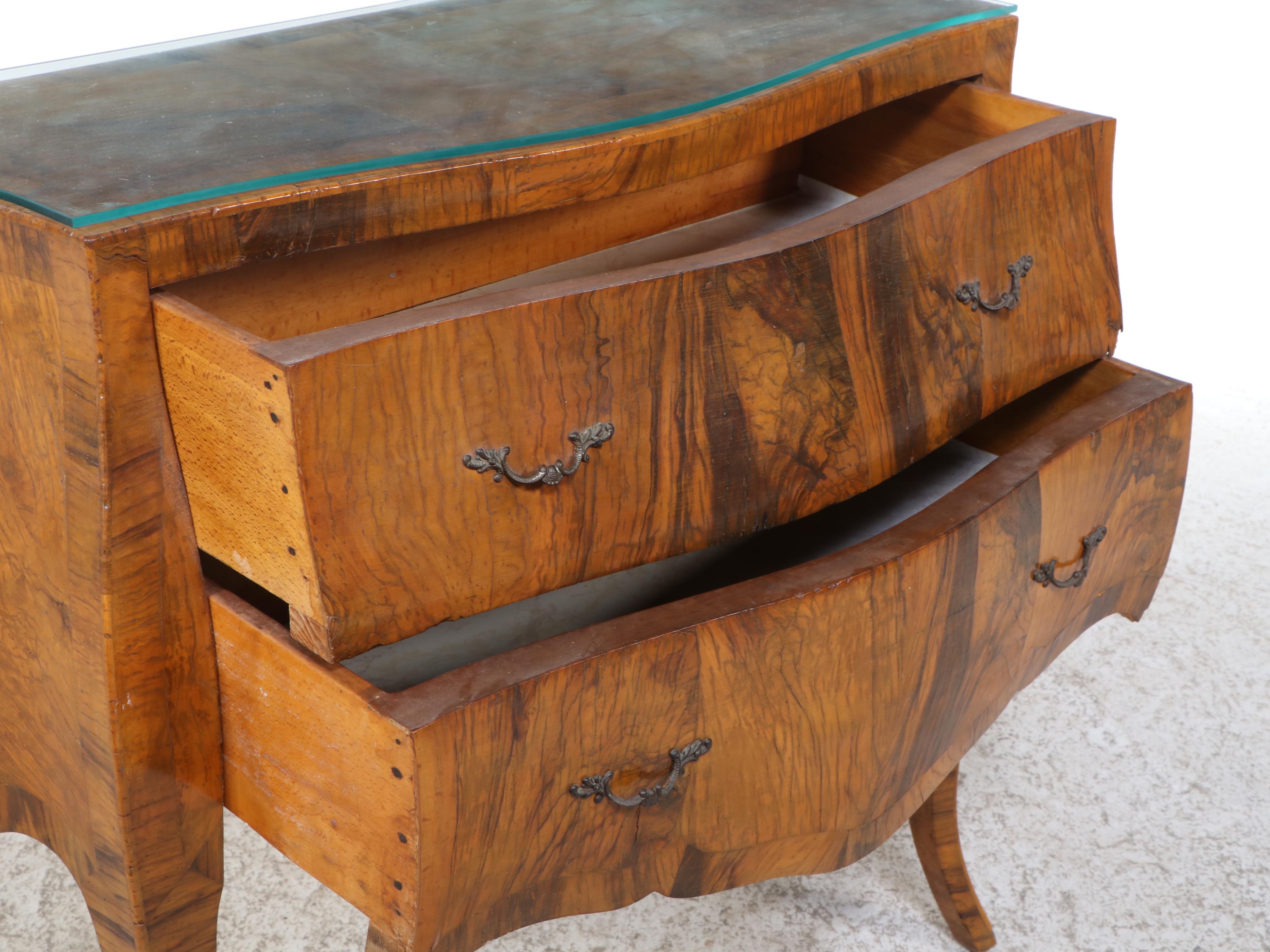 Louis XV Style Walnut Two-Drawer Bombé Commode, 20th Century