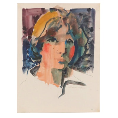 Jack Meanwell Modern Watercolor Portrait, 1978 Jack Meanwell Modern Watercolor Portrait, 1978