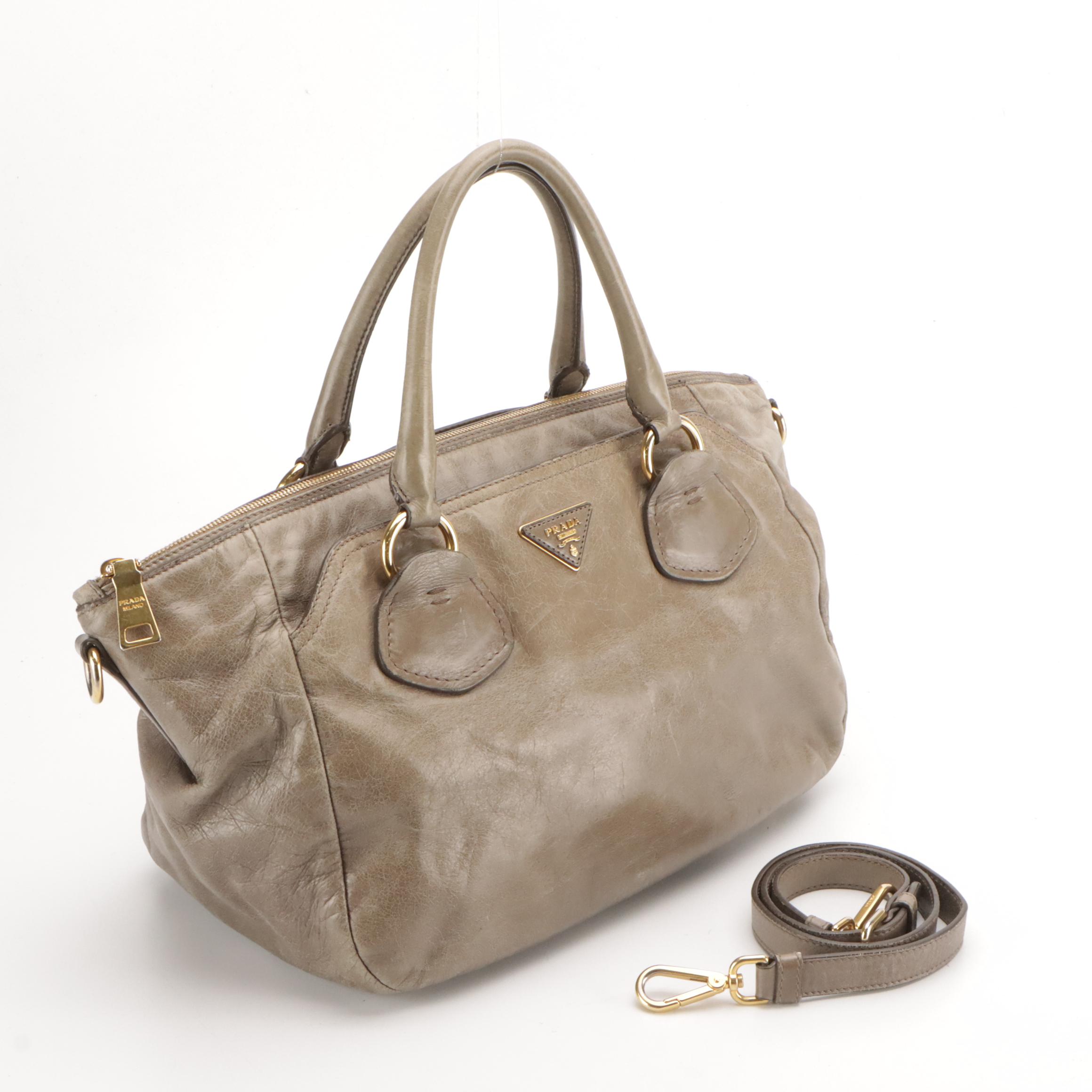 Prada Two-Way Tote Bag in Elephant Grey Vitello Lux Leather