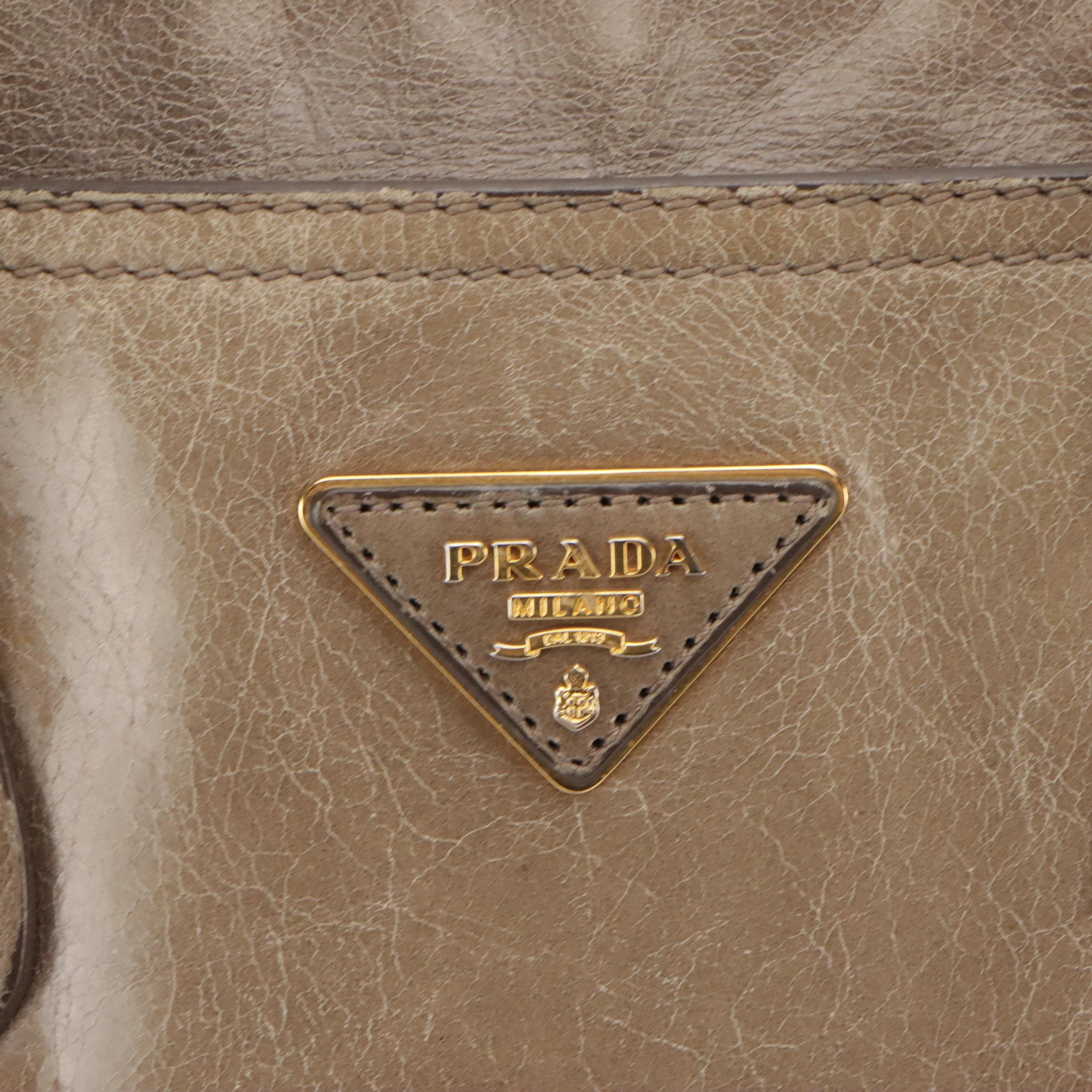 Prada Two-Way Tote Bag in Elephant Grey Vitello Lux Leather