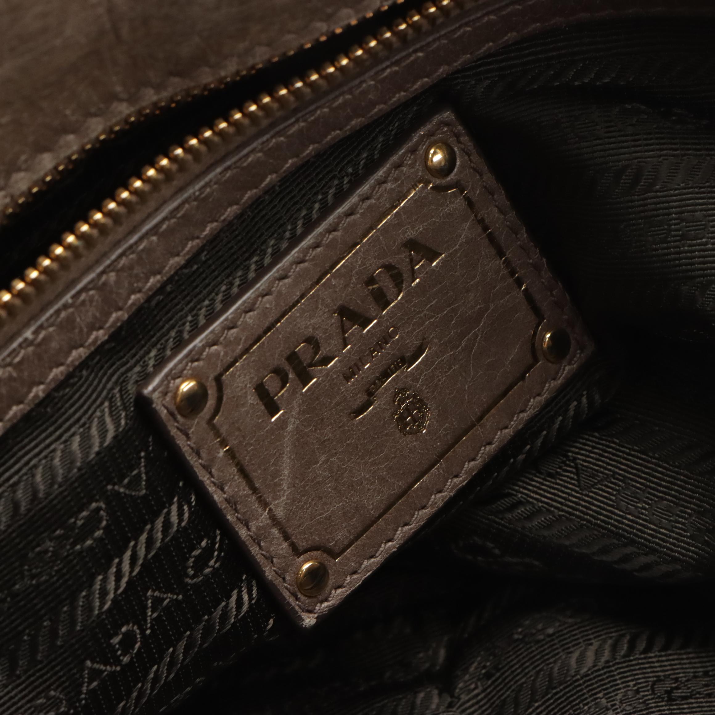 Prada Two-Way Tote Bag in Elephant Grey Vitello Lux Leather