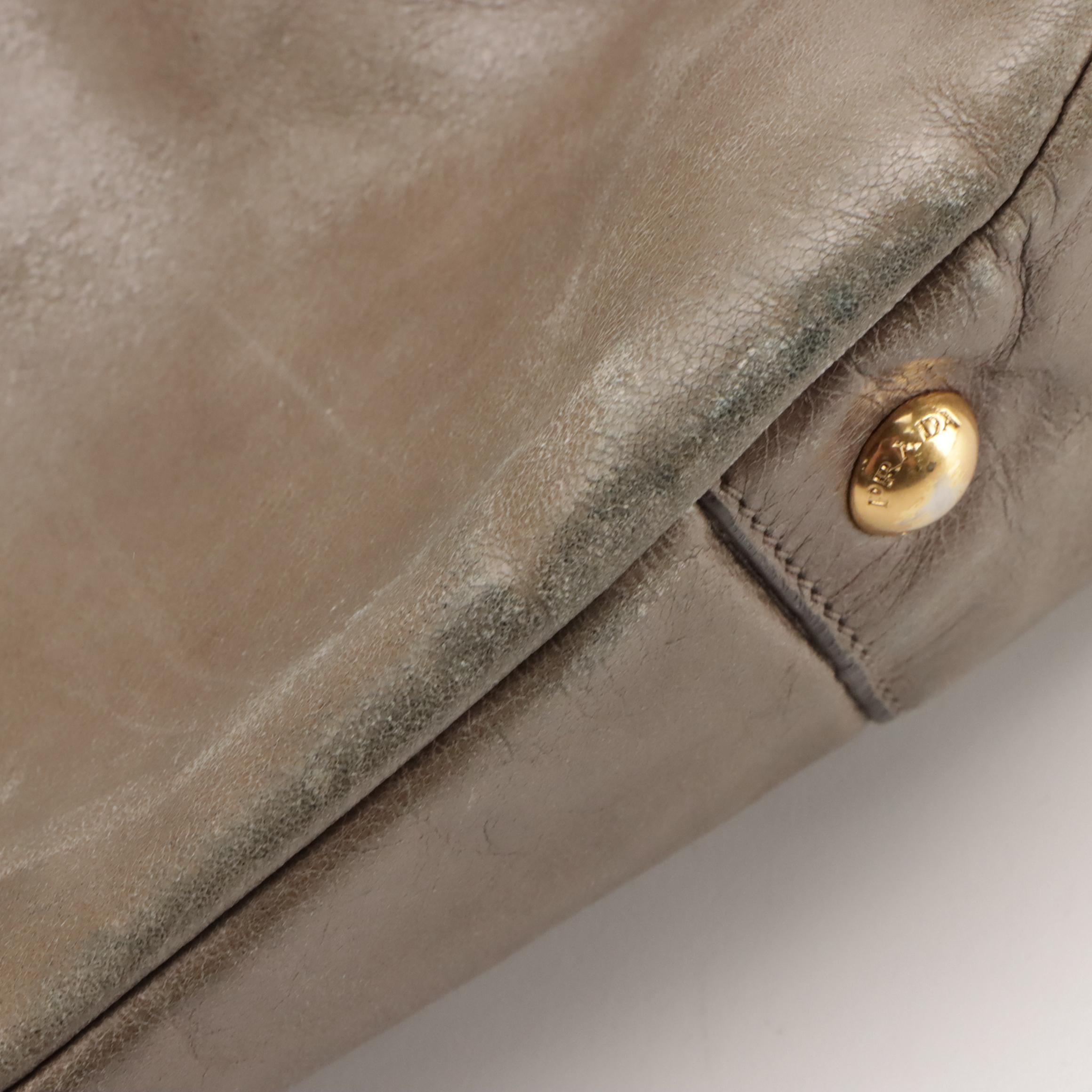 Prada Two-Way Tote Bag in Elephant Grey Vitello Lux Leather