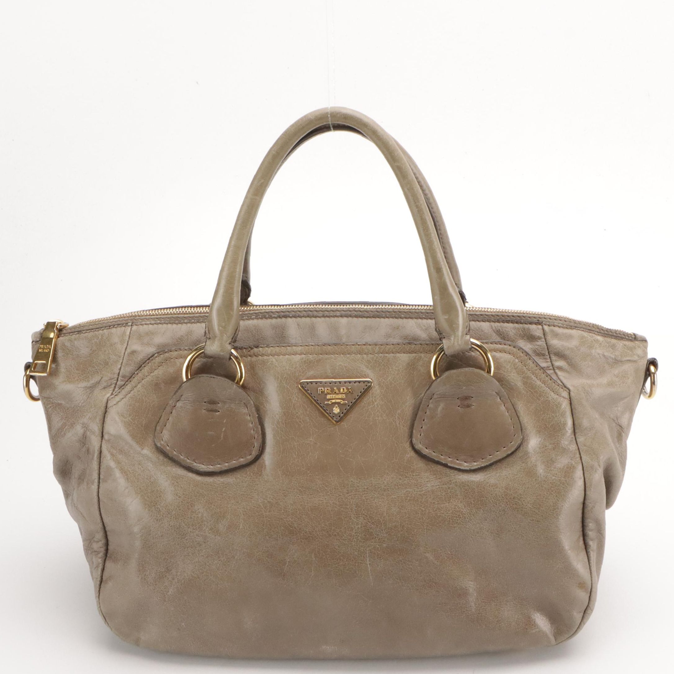 Prada Two-Way Tote Bag in Elephant Grey Vitello Lux Leather