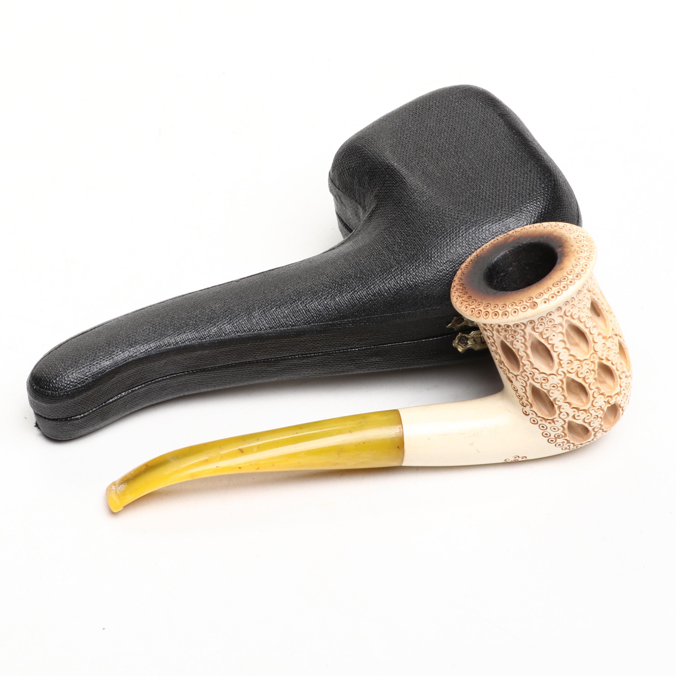 Carved Meerschaum Pipe in Hard Case