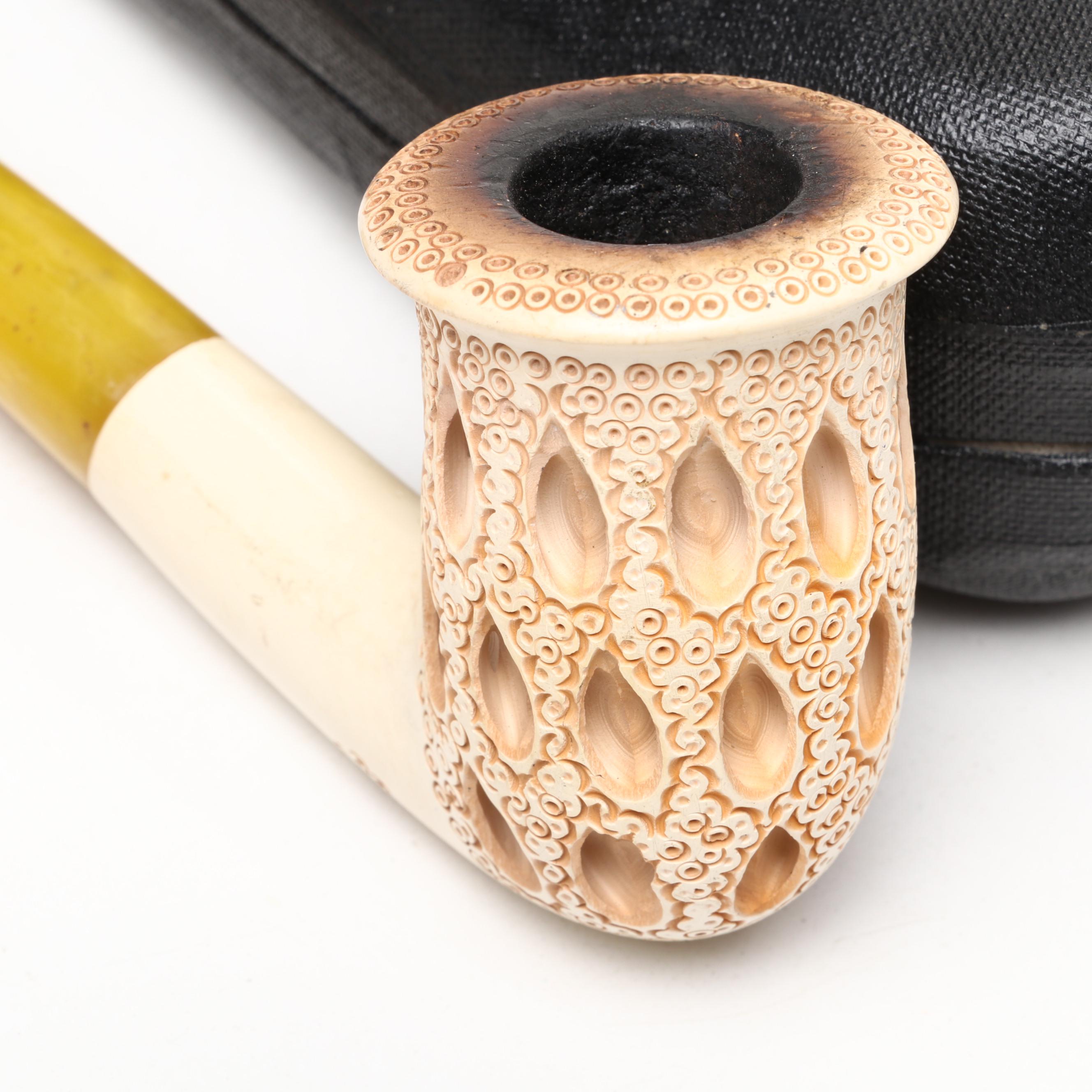 Carved Meerschaum Pipe in Hard Case