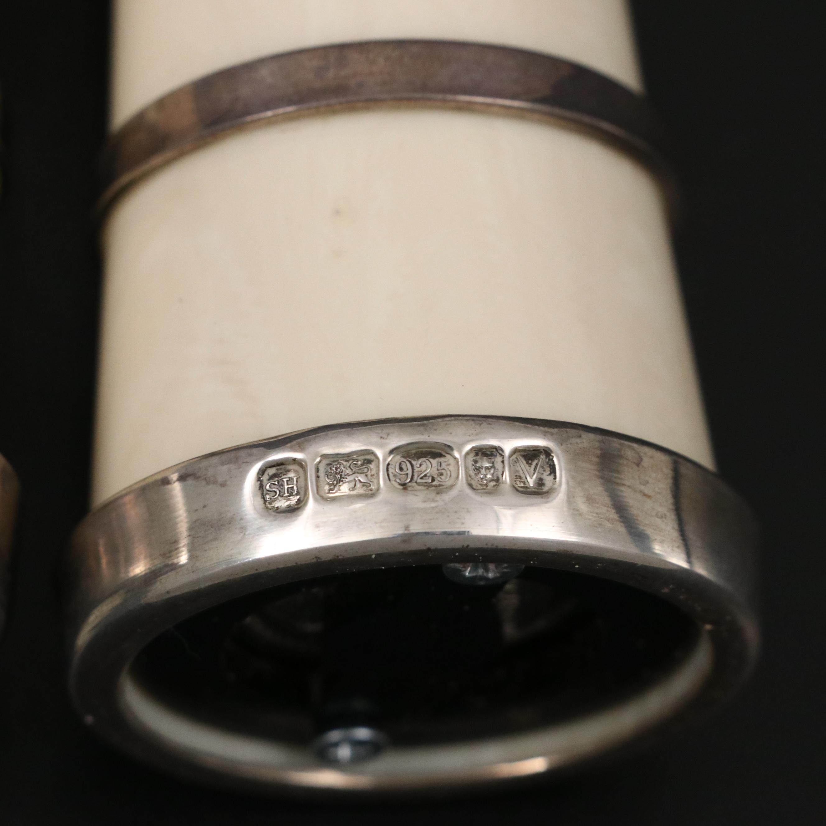 Hersey & Son English Sterling Silver and Ivorine Victorian Churn Shaped Mills