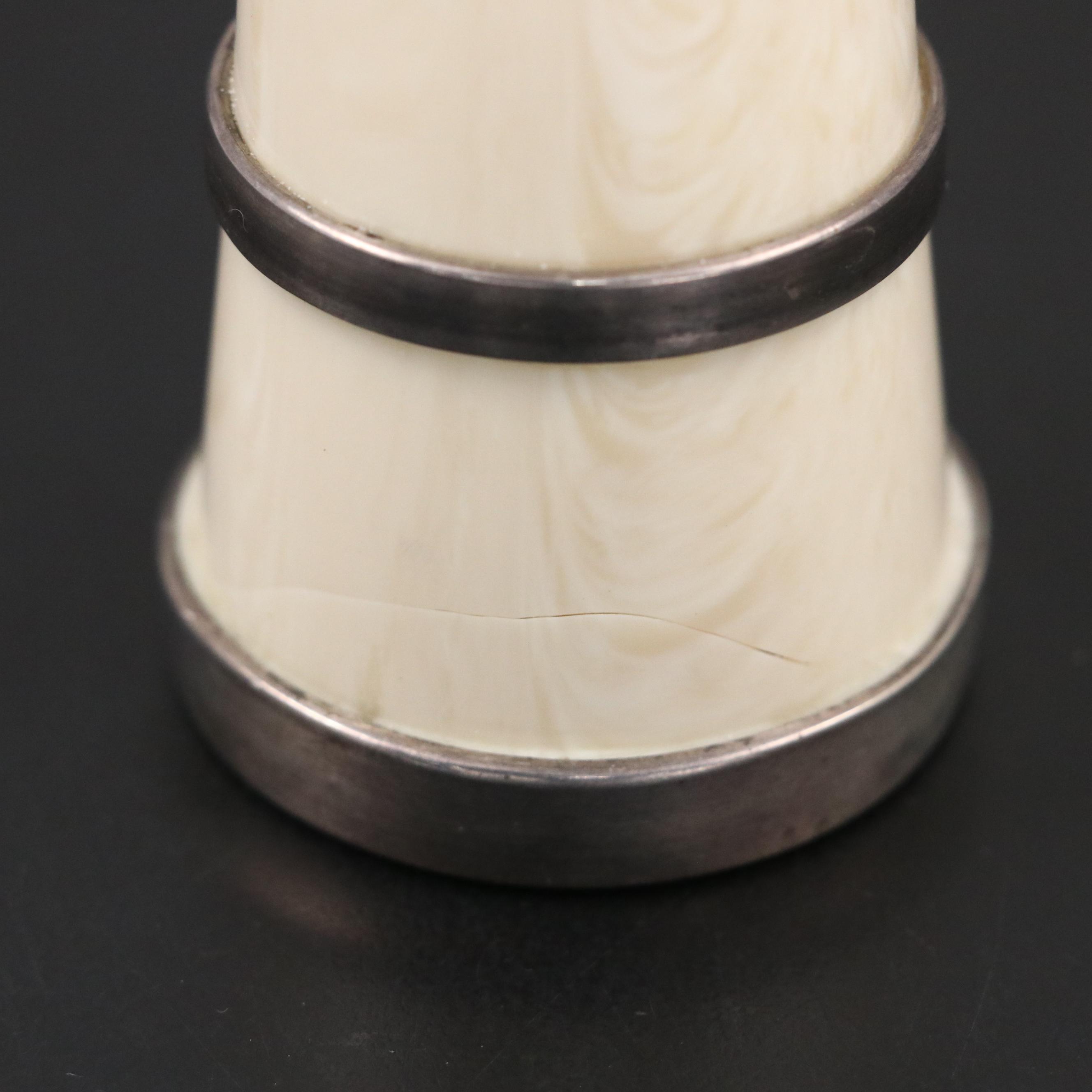 Hersey & Son English Sterling Silver and Ivorine Victorian Churn Shaped Mills