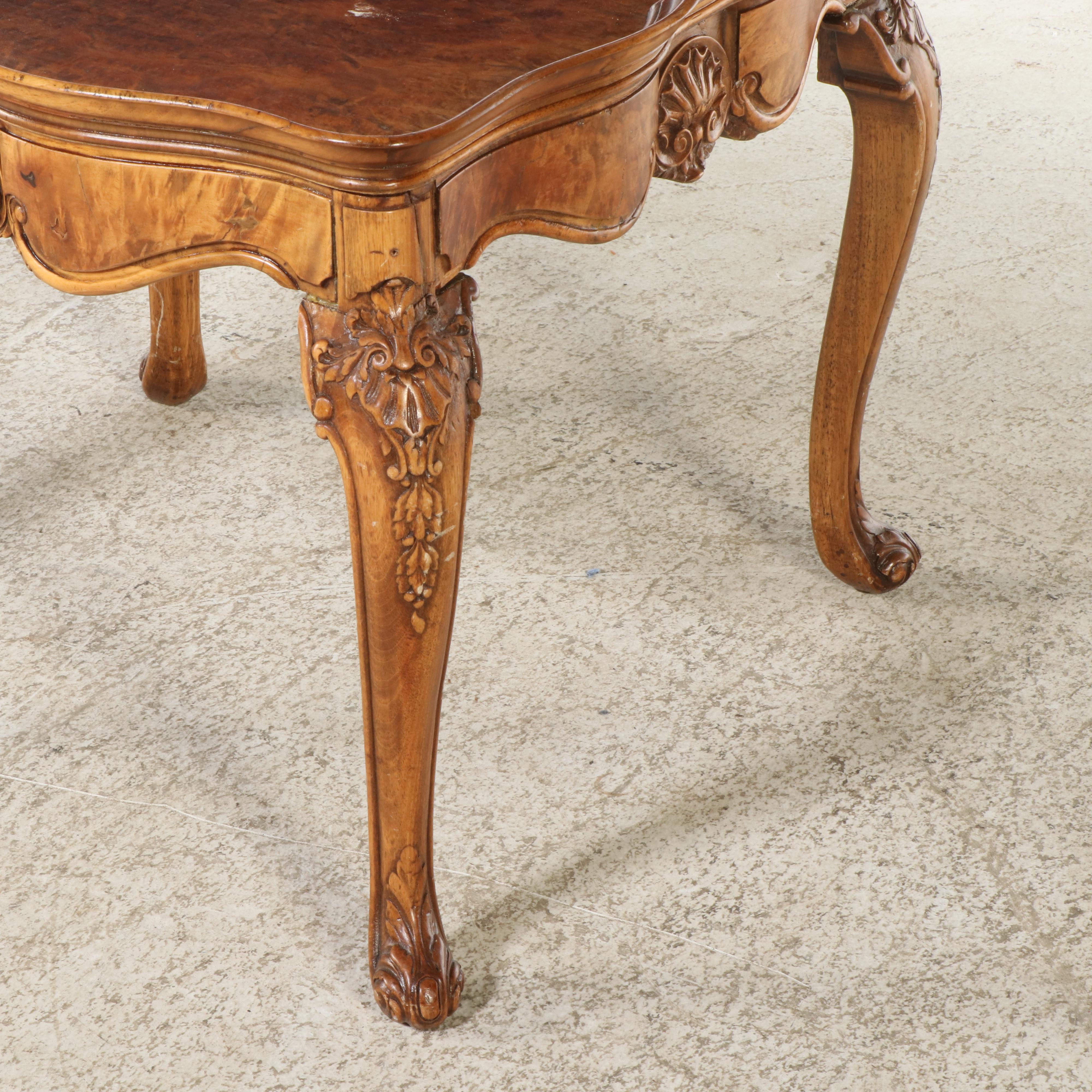 George II Style Carved and Burr Walnut Side Table, 20th Century