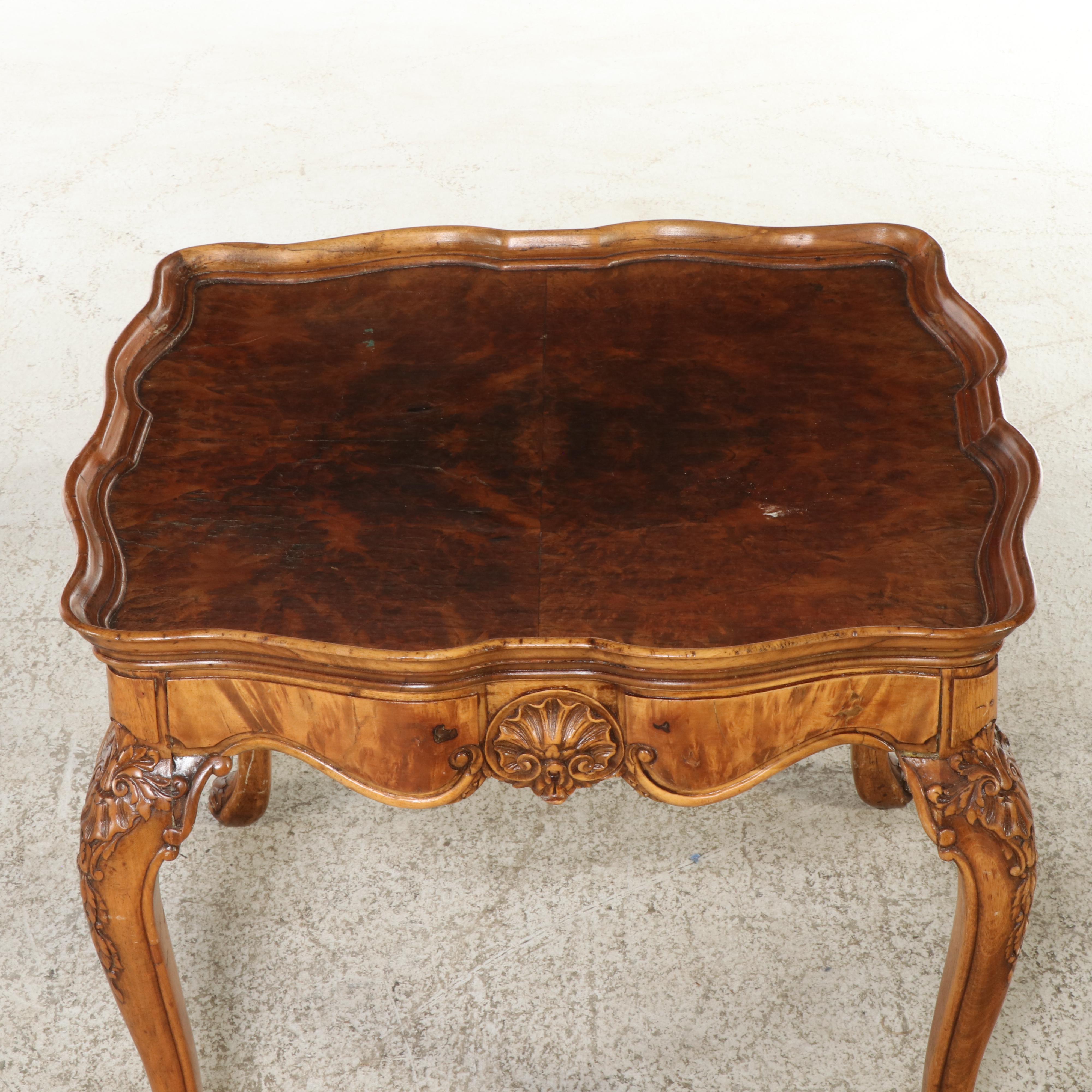George II Style Carved and Burr Walnut Side Table, 20th Century