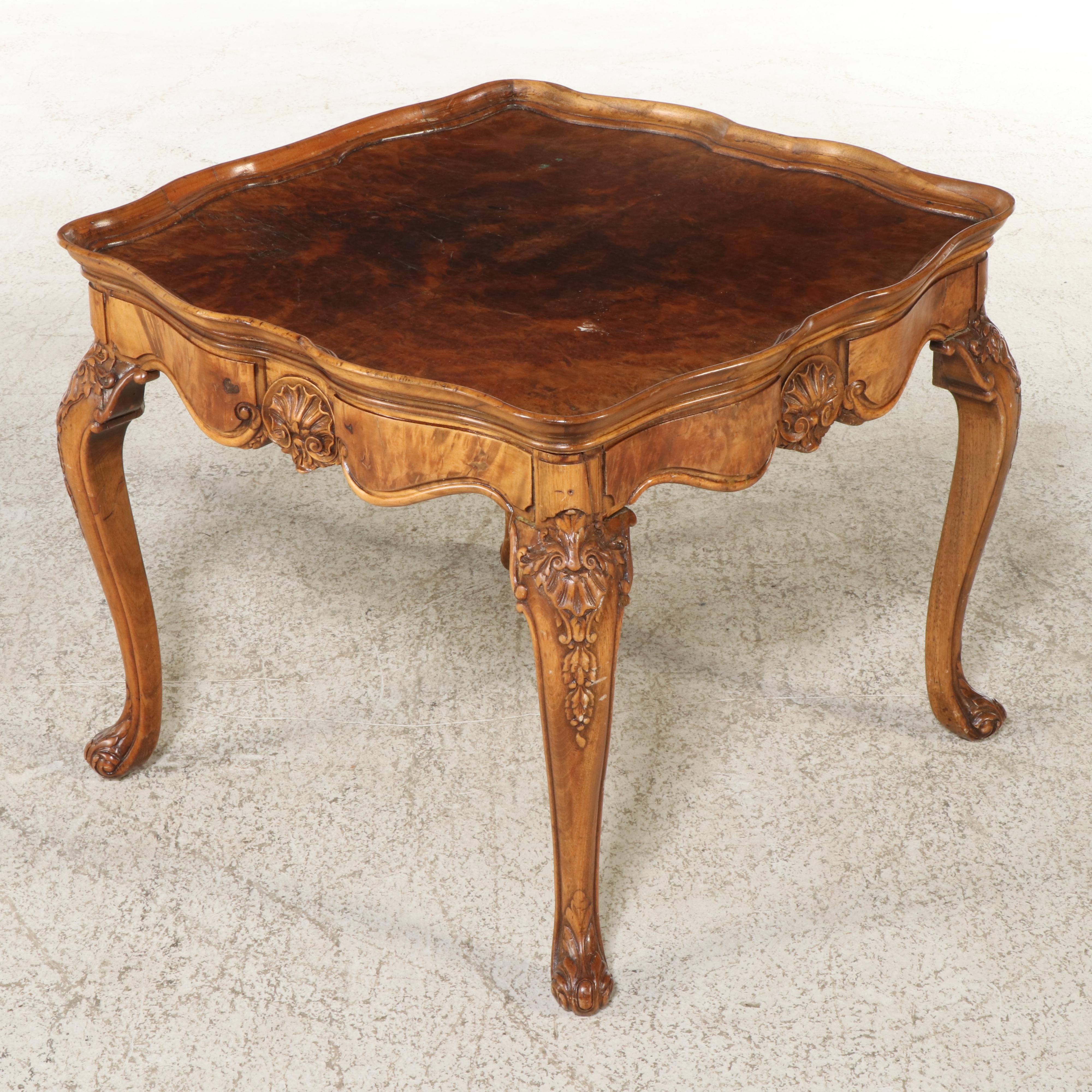 George II Style Carved and Burr Walnut Side Table, 20th Century