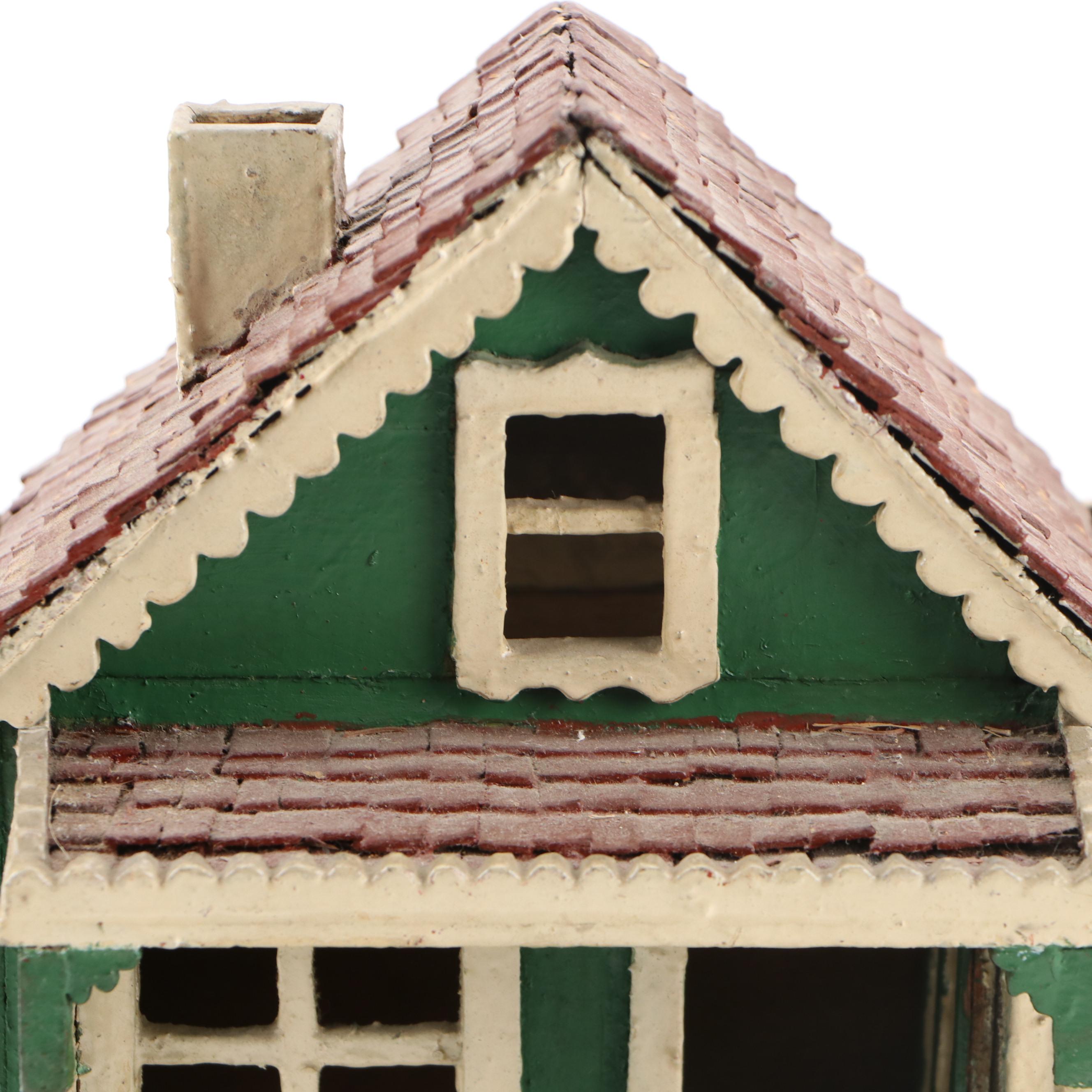 Handmade Folk Art Style Paint-Decorated Wood Miniature House