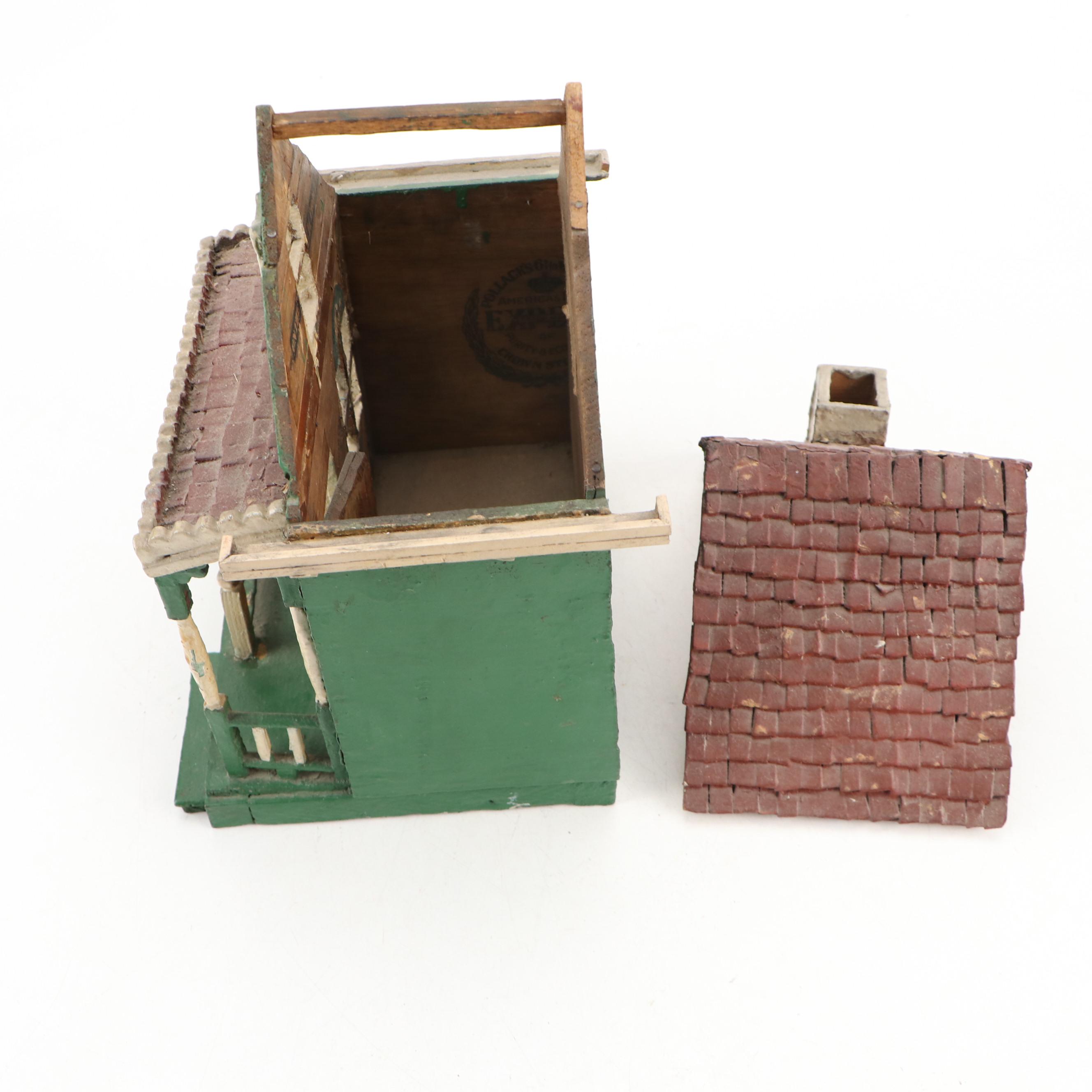 Handmade Folk Art Style Paint-Decorated Wood Miniature House