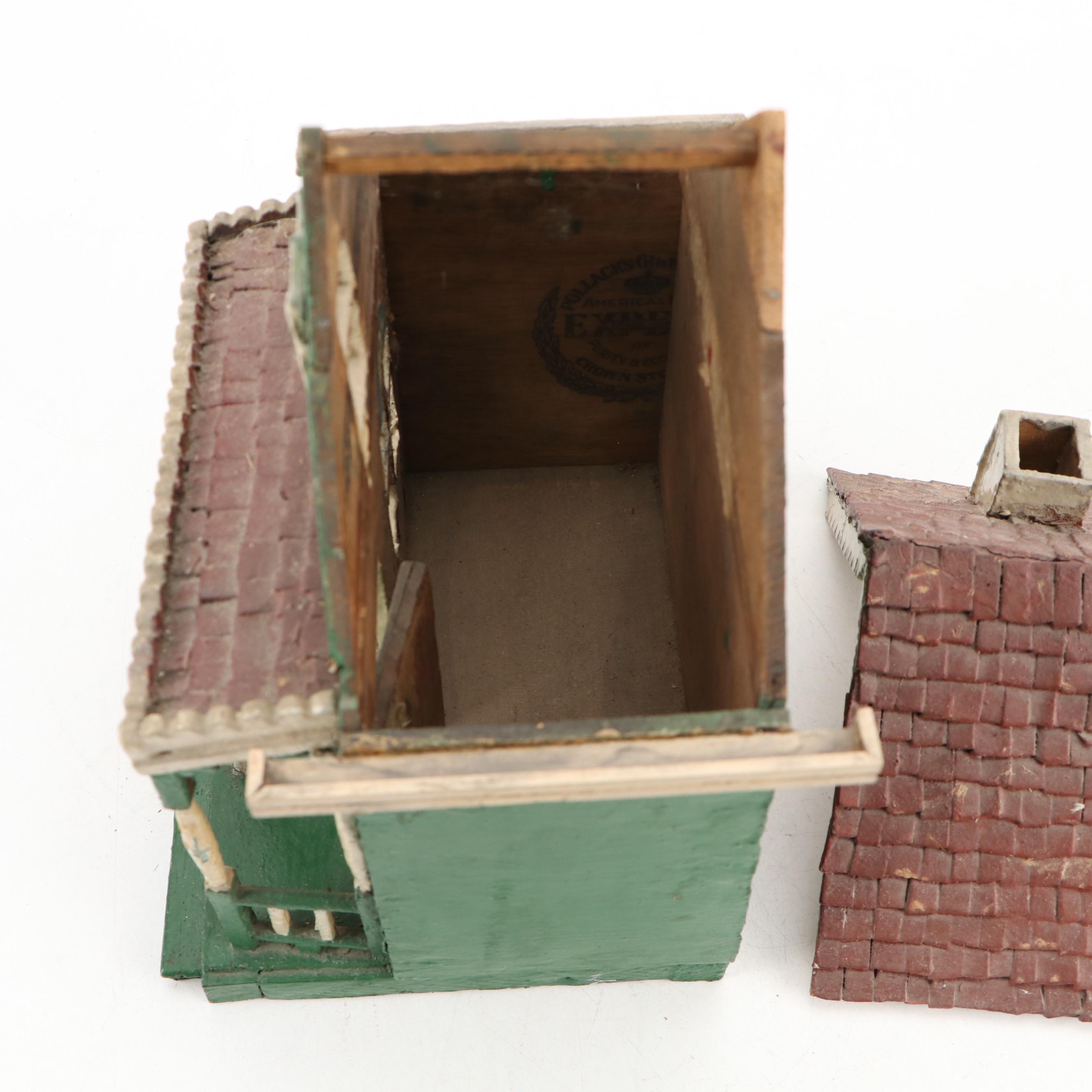Handmade Folk Art Style Paint-Decorated Wood Miniature House