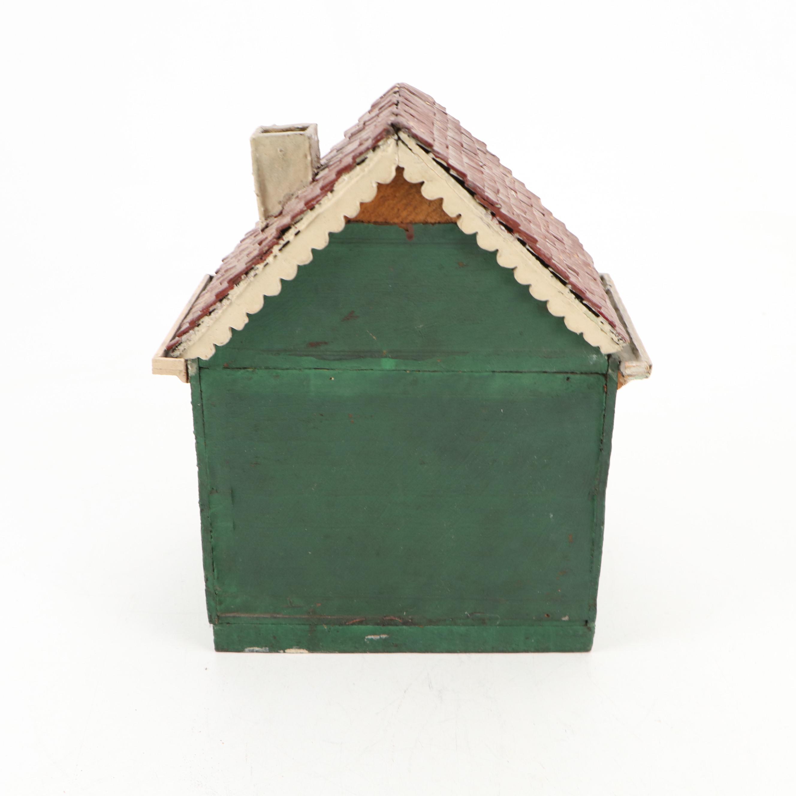Handmade Folk Art Style Paint-Decorated Wood Miniature House