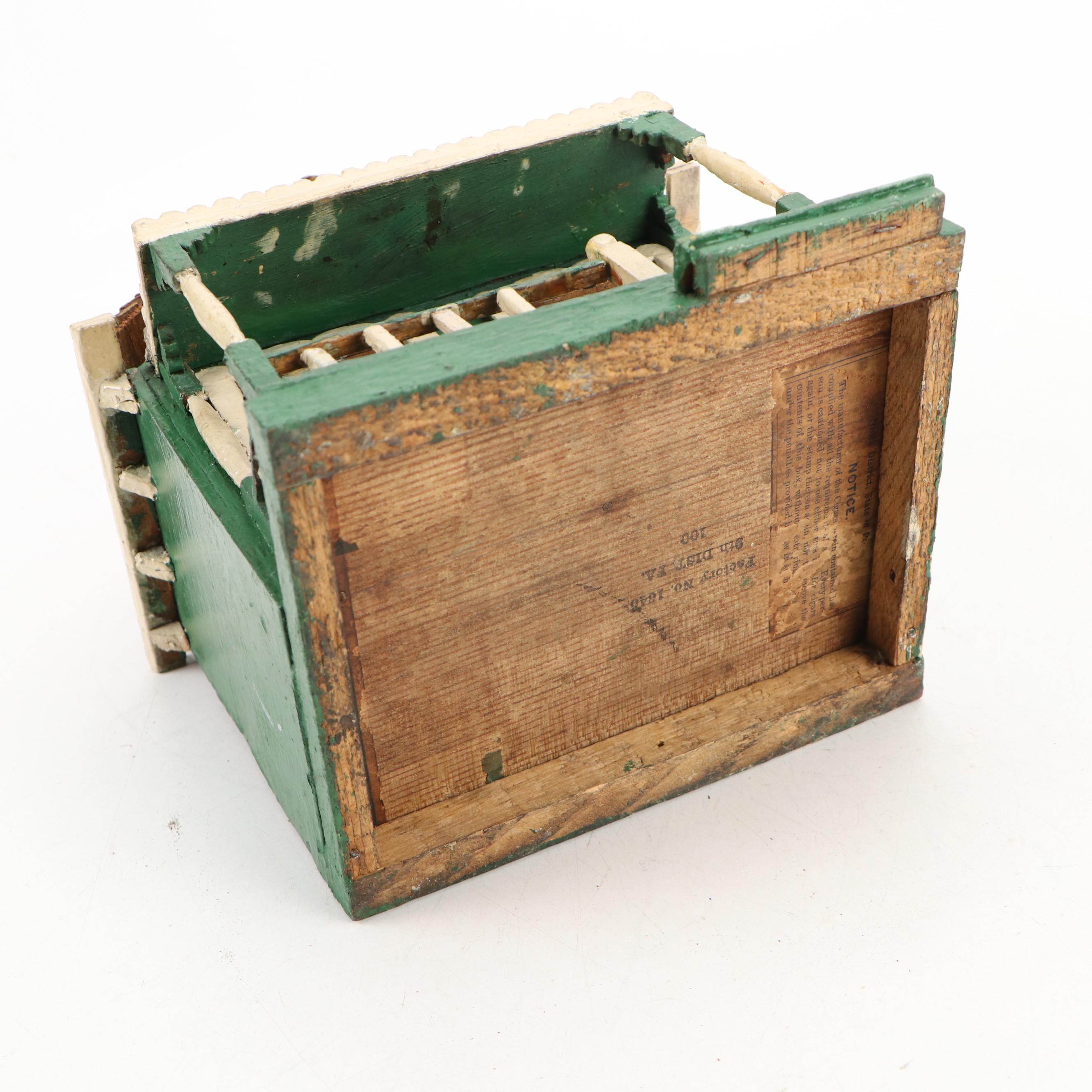 Handmade Folk Art Style Paint-Decorated Wood Miniature House