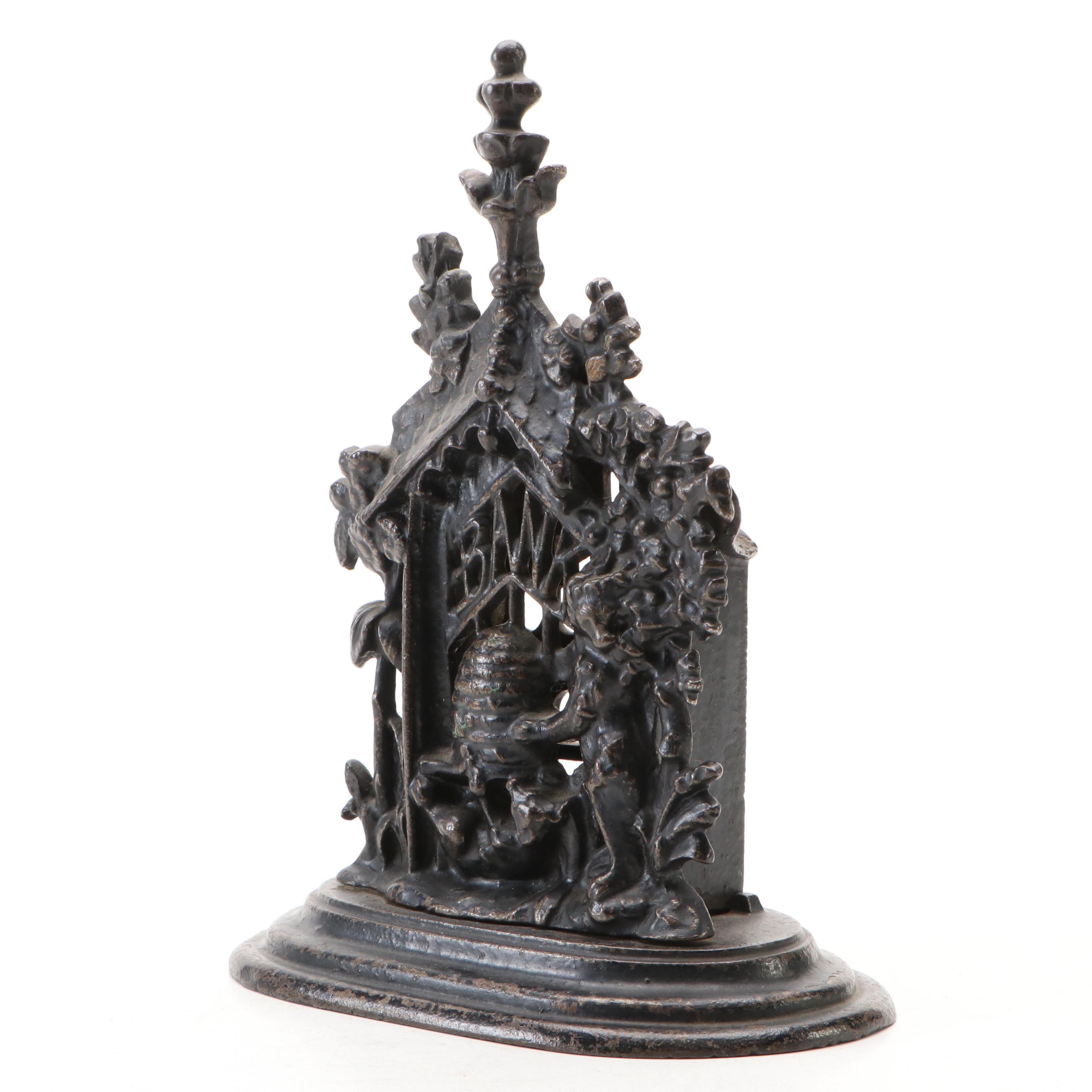 Victorian Cast Iron Bear with Honey Hive Still Bank, Late 19th Century