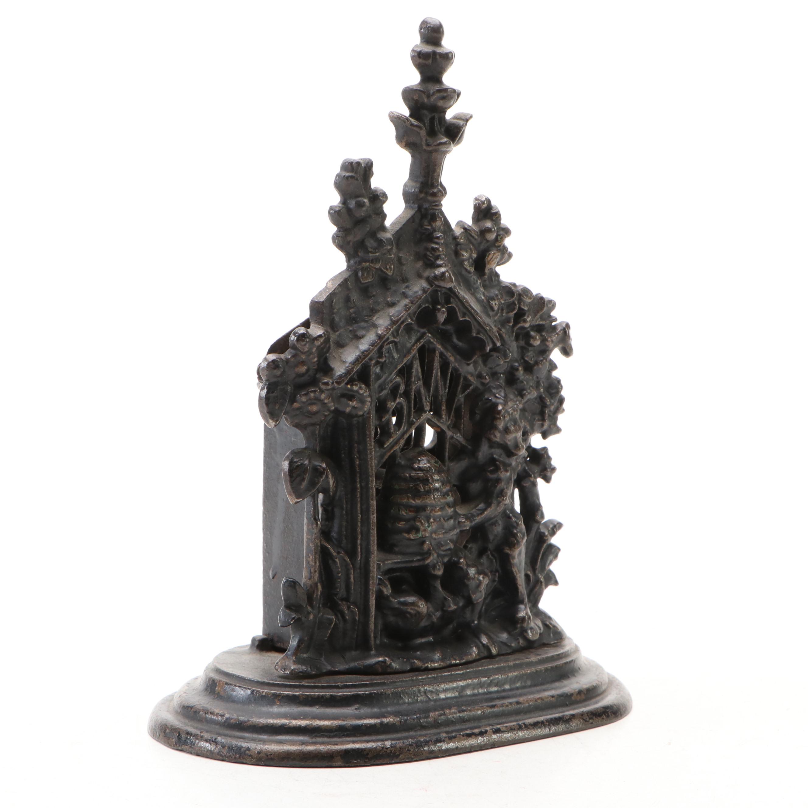 Victorian Cast Iron Bear with Honey Hive Still Bank, Late 19th Century