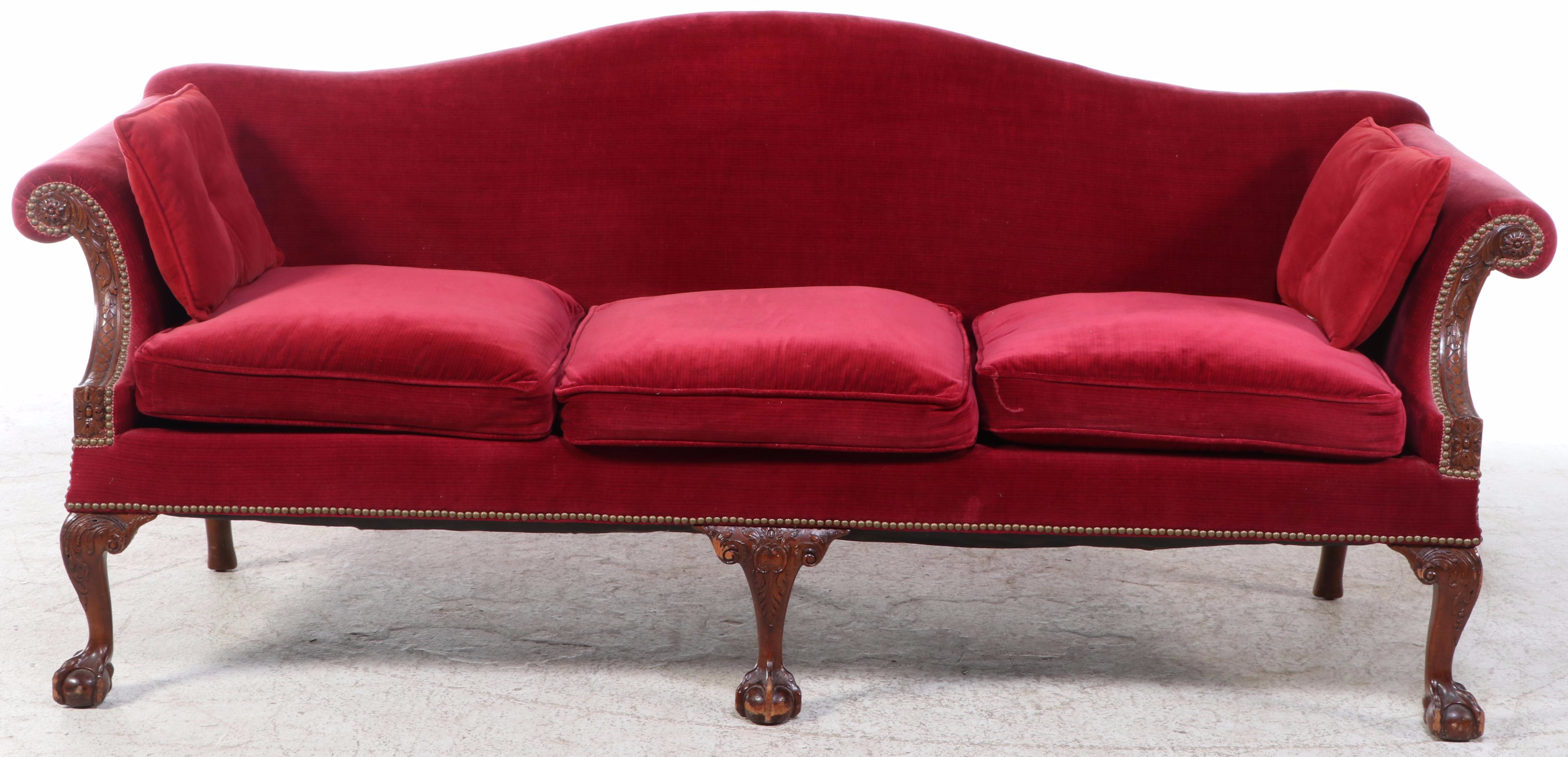 Chippendale Style Carved Mahogany Camelback Sofa, Early 20th Century