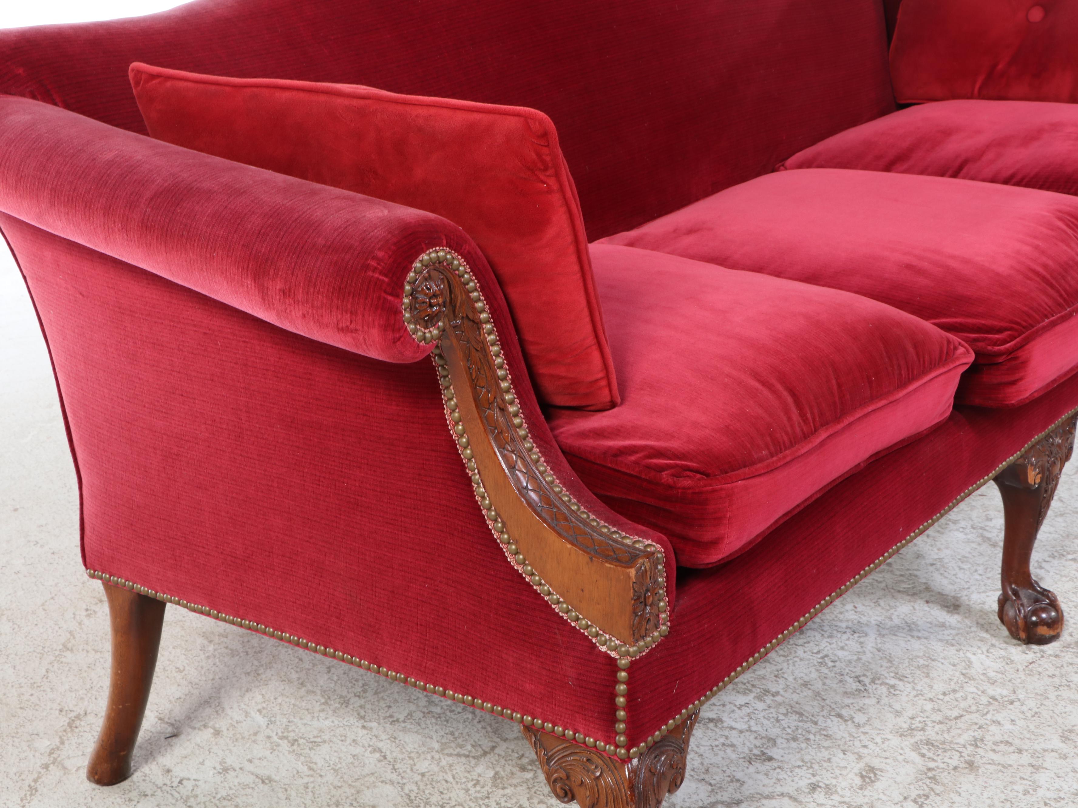 Chippendale Style Carved Mahogany Camelback Sofa, Early 20th Century