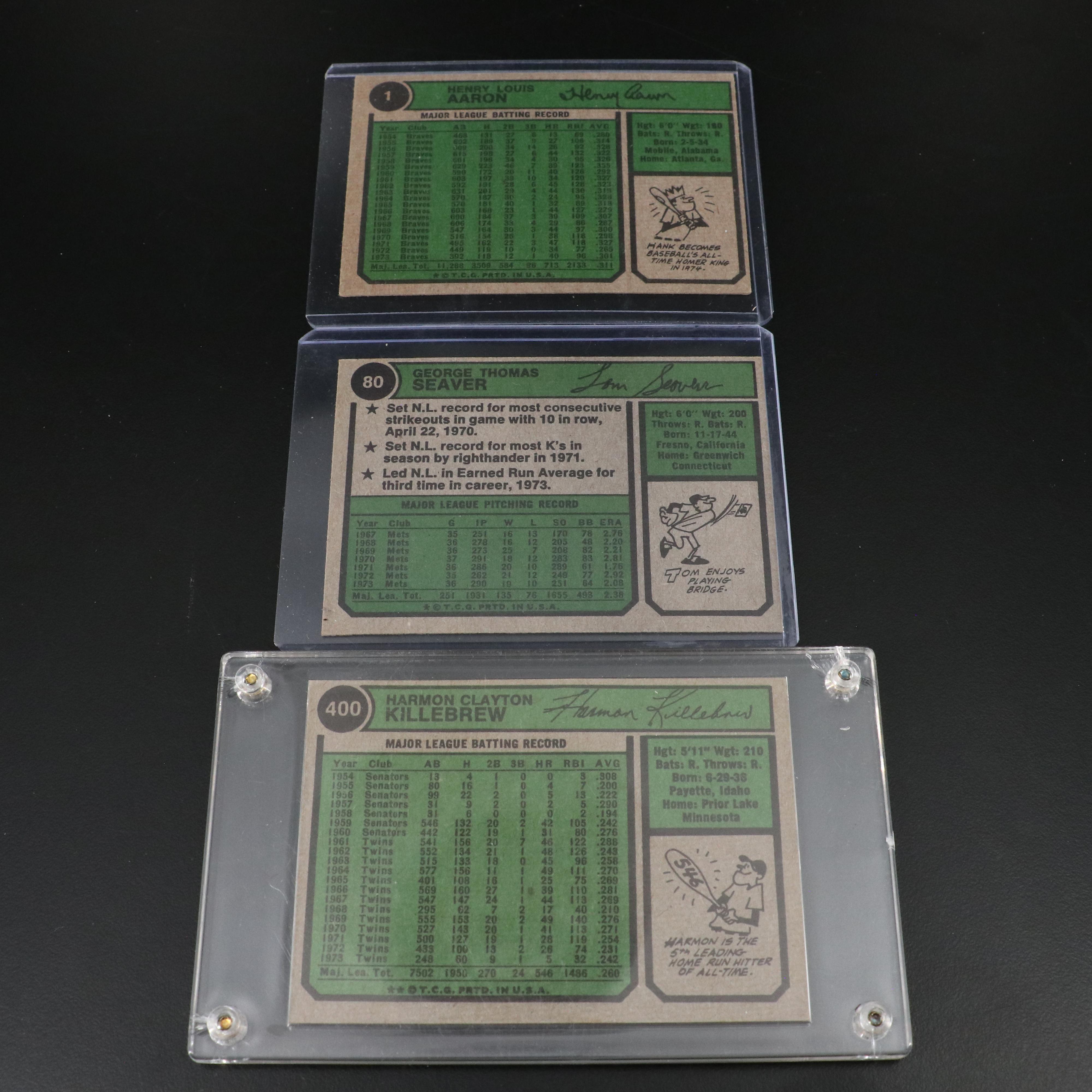 1974 Topps Baseball Cards Featuring Pete Rose, Nolan Ryan, Hank Aaron, and More