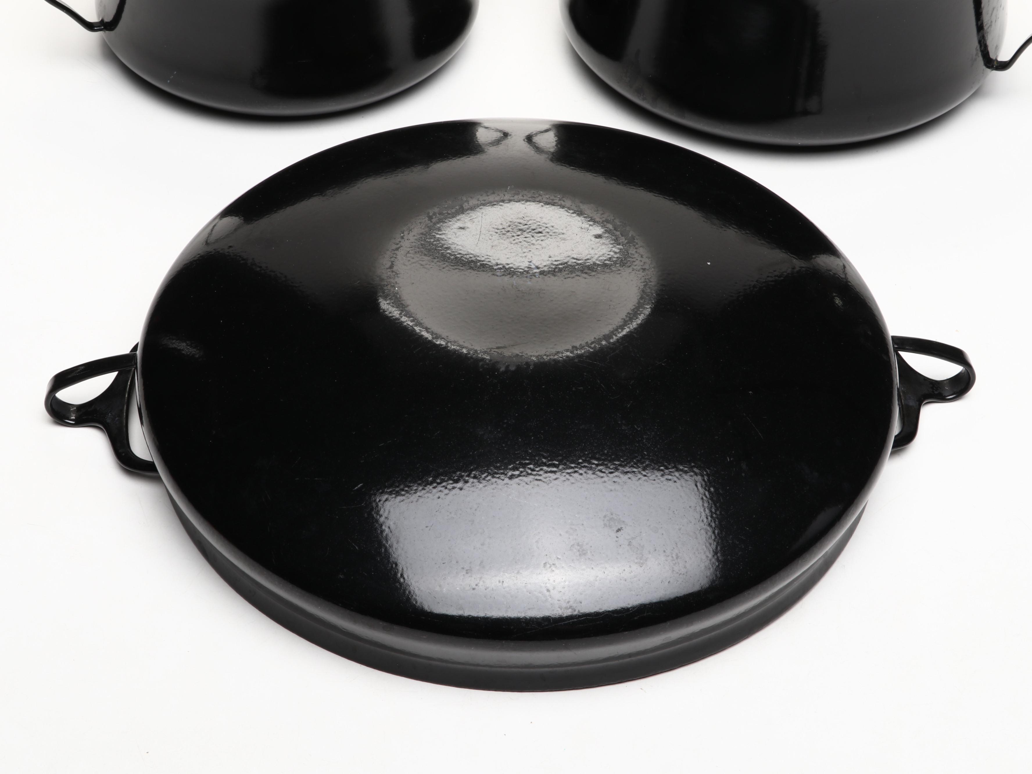 Set of Dansk Black Enamel Kobenstyle Cookware, 1970s