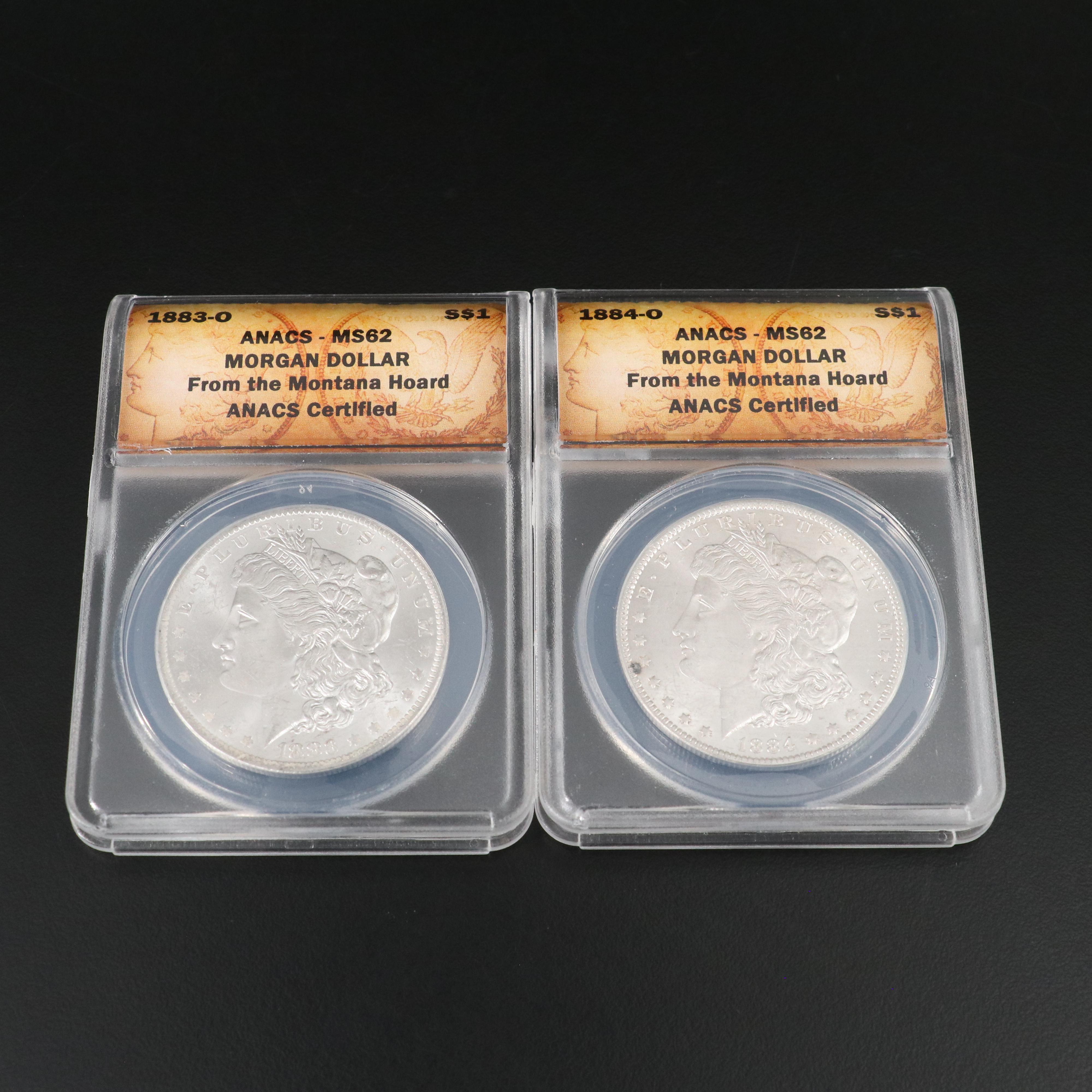 Group of 10 Different ANACS MS62 Morgan Silver Dollars from the Montana Hoard