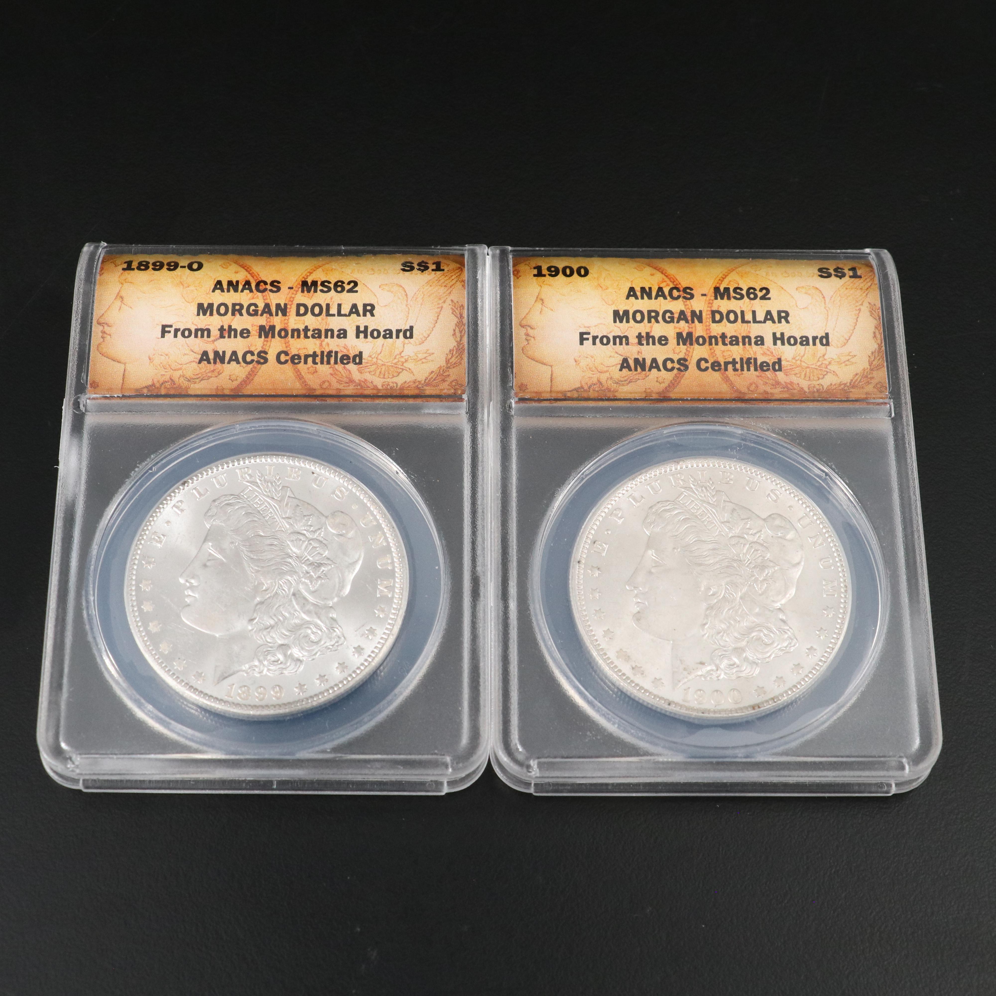 Group of 10 Different ANACS MS62 Morgan Silver Dollars from the Montana Hoard