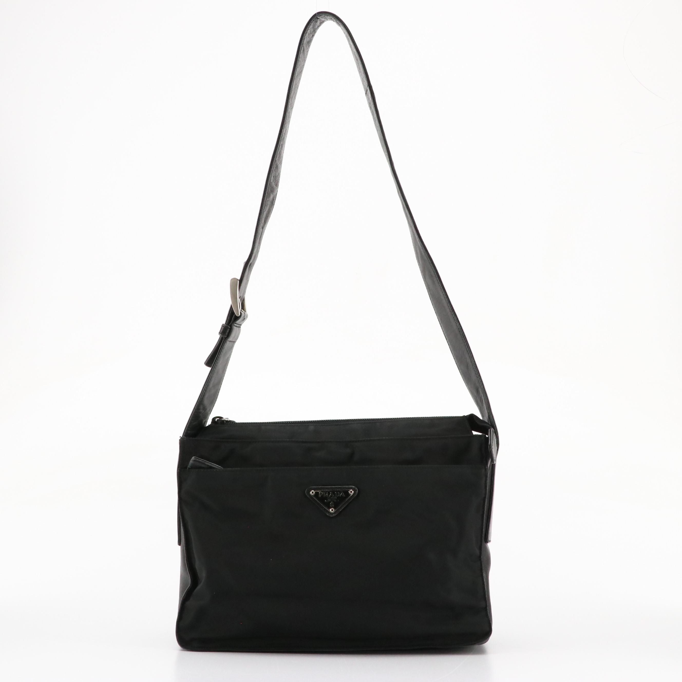 Prada Black Tessuto Nylon and Lambskin Leather Shoulder Bag