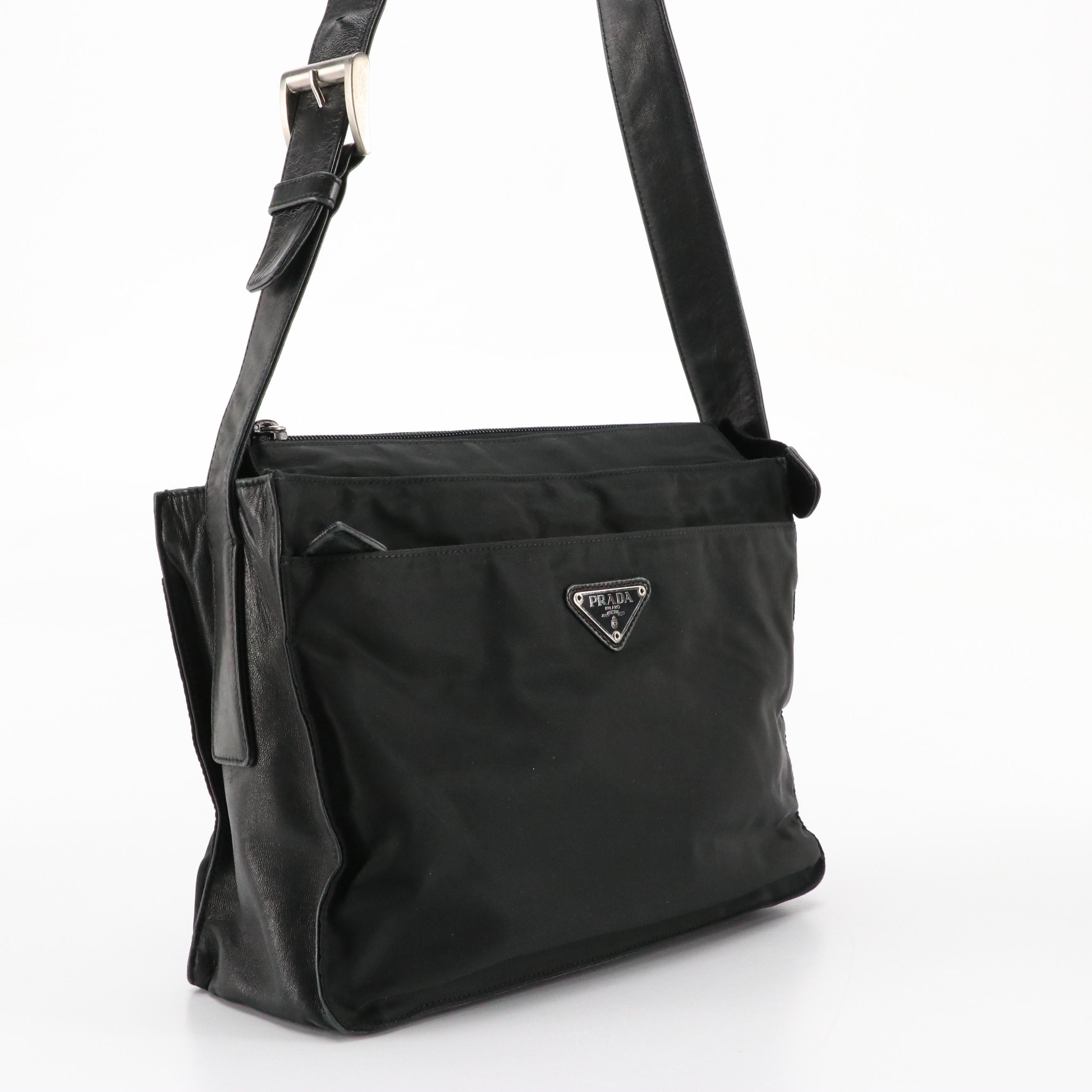 Prada Black Tessuto Nylon and Lambskin Leather Shoulder Bag