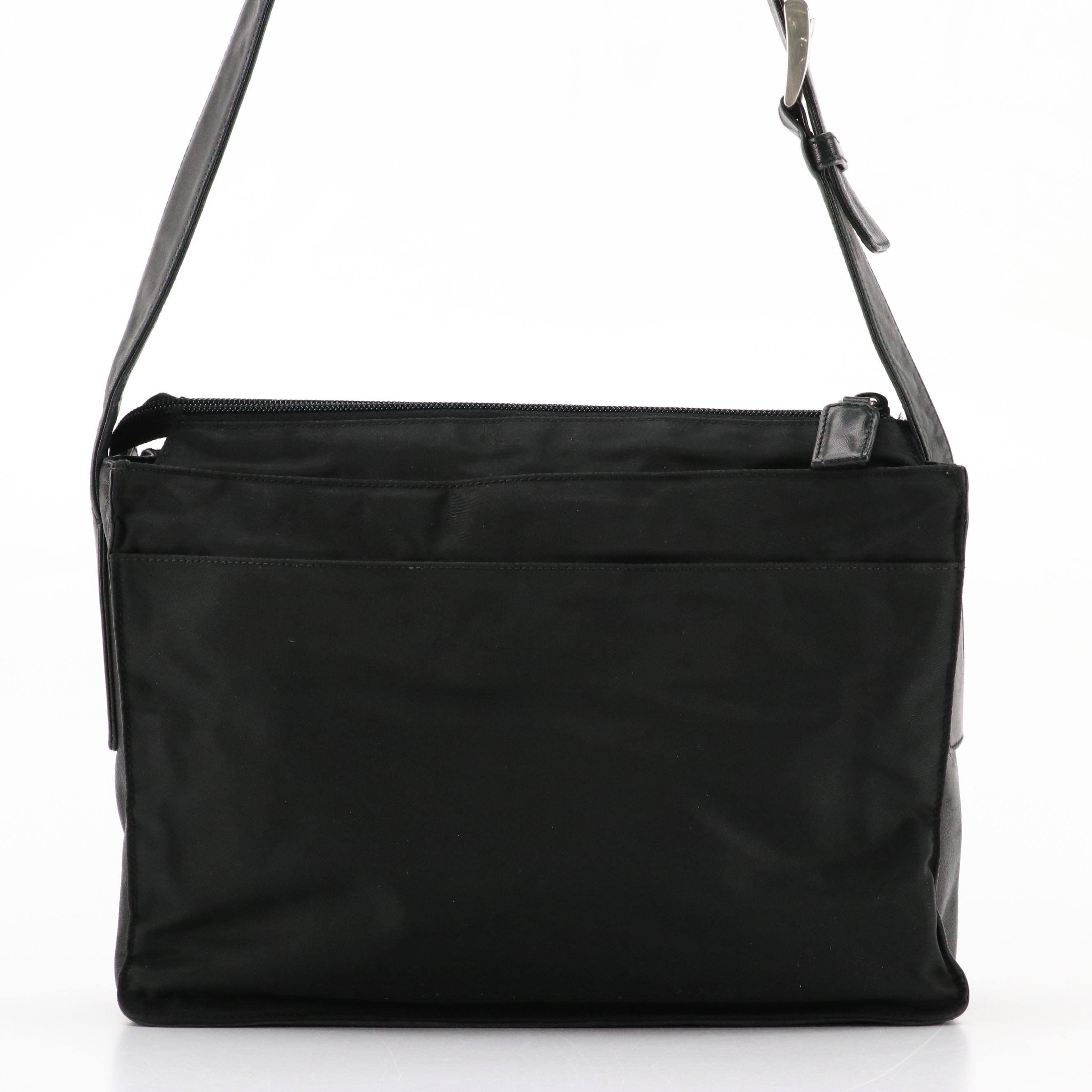 Prada Black Tessuto Nylon and Lambskin Leather Shoulder Bag