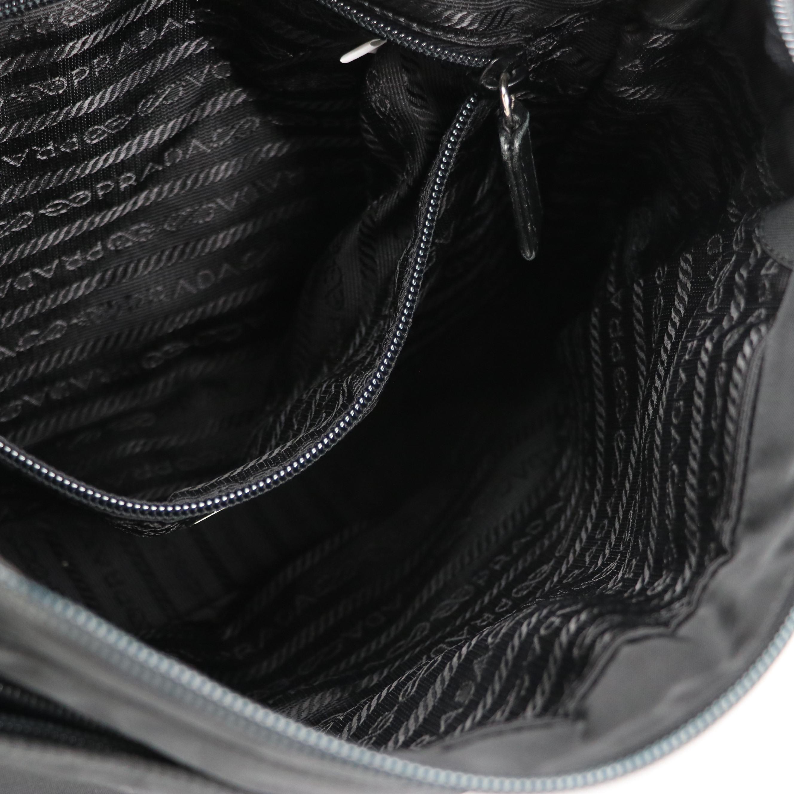 Prada Black Tessuto Nylon and Lambskin Leather Shoulder Bag