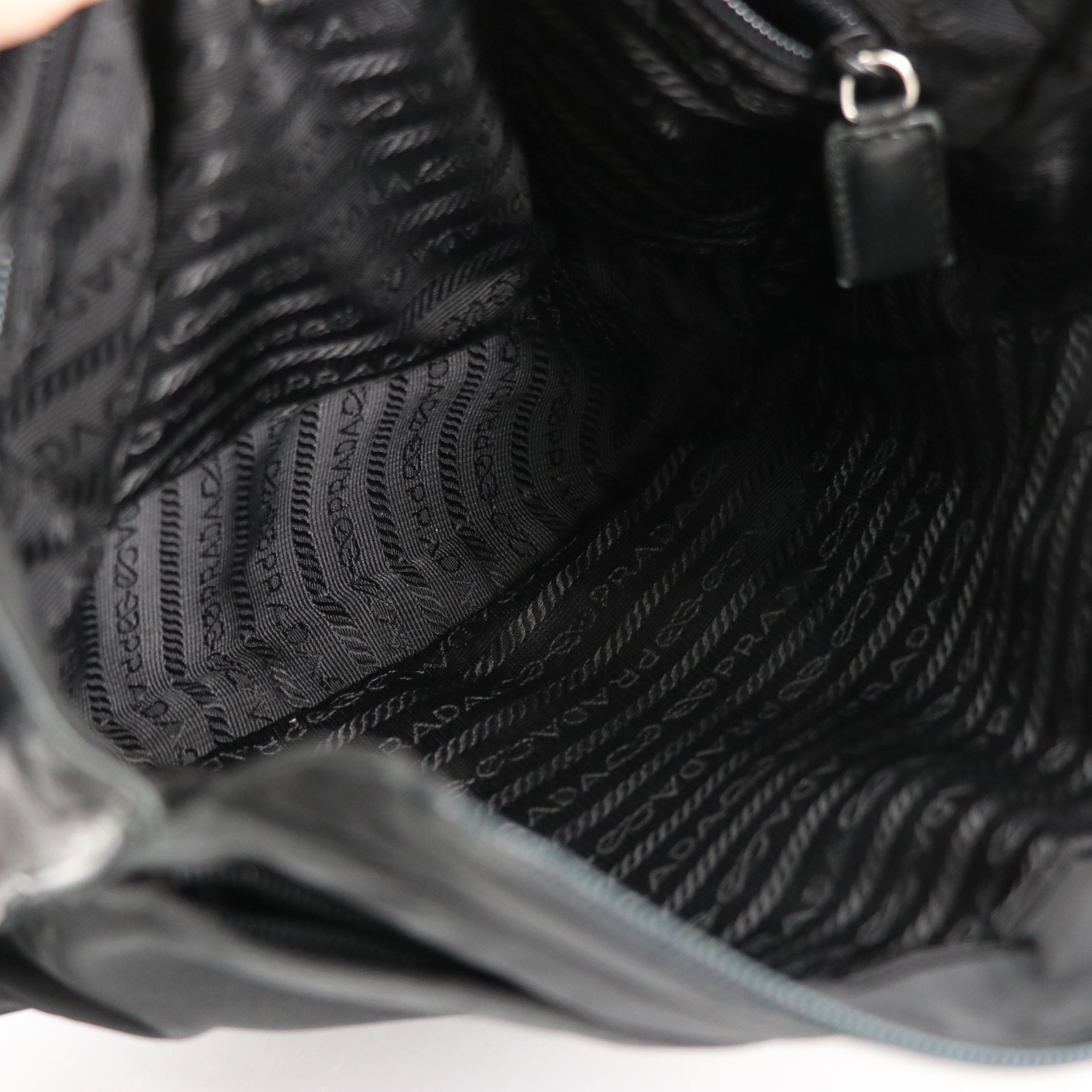 Prada Black Tessuto Nylon and Lambskin Leather Shoulder Bag