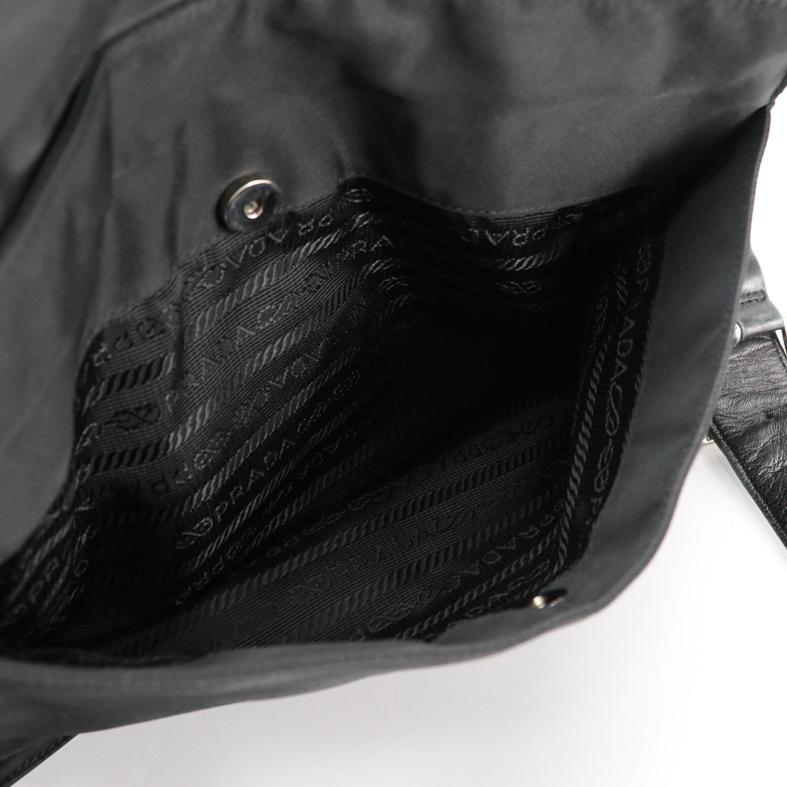 Prada Black Tessuto Nylon and Lambskin Leather Shoulder Bag