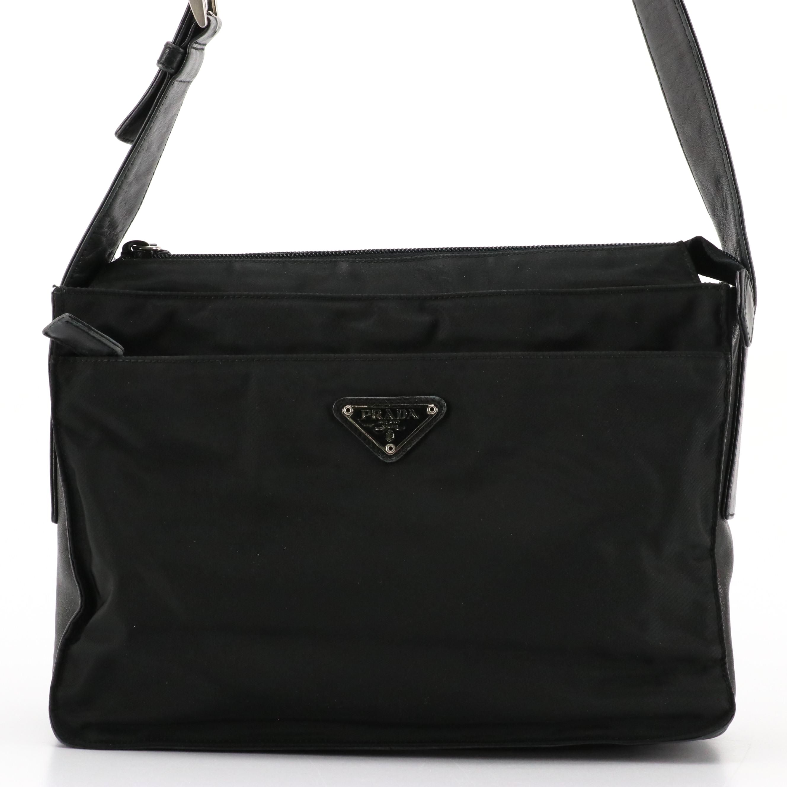Prada Black Tessuto Nylon and Lambskin Leather Shoulder Bag