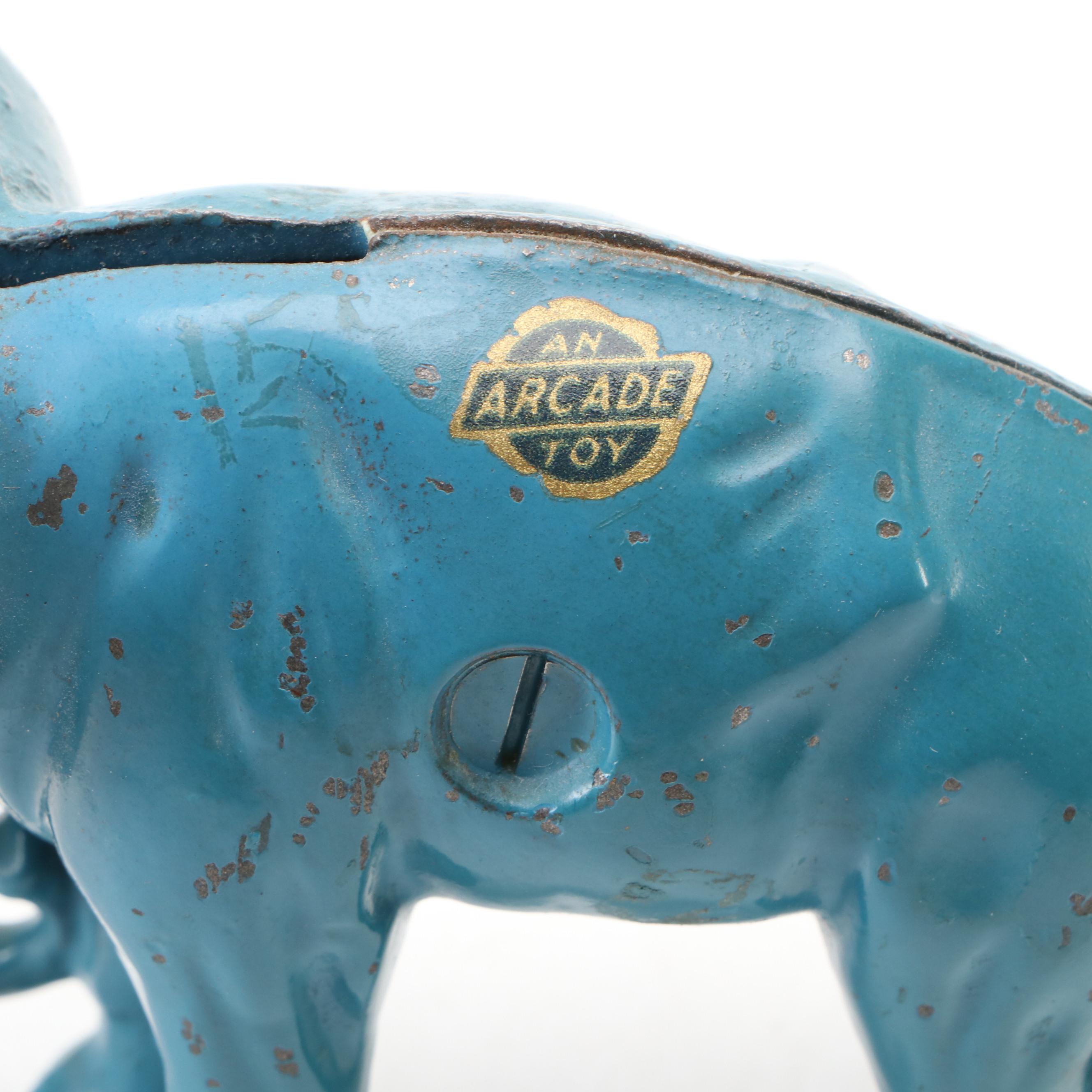 Turquoise Cold-Painted Cast Iron Baby Elephant Coin Bank