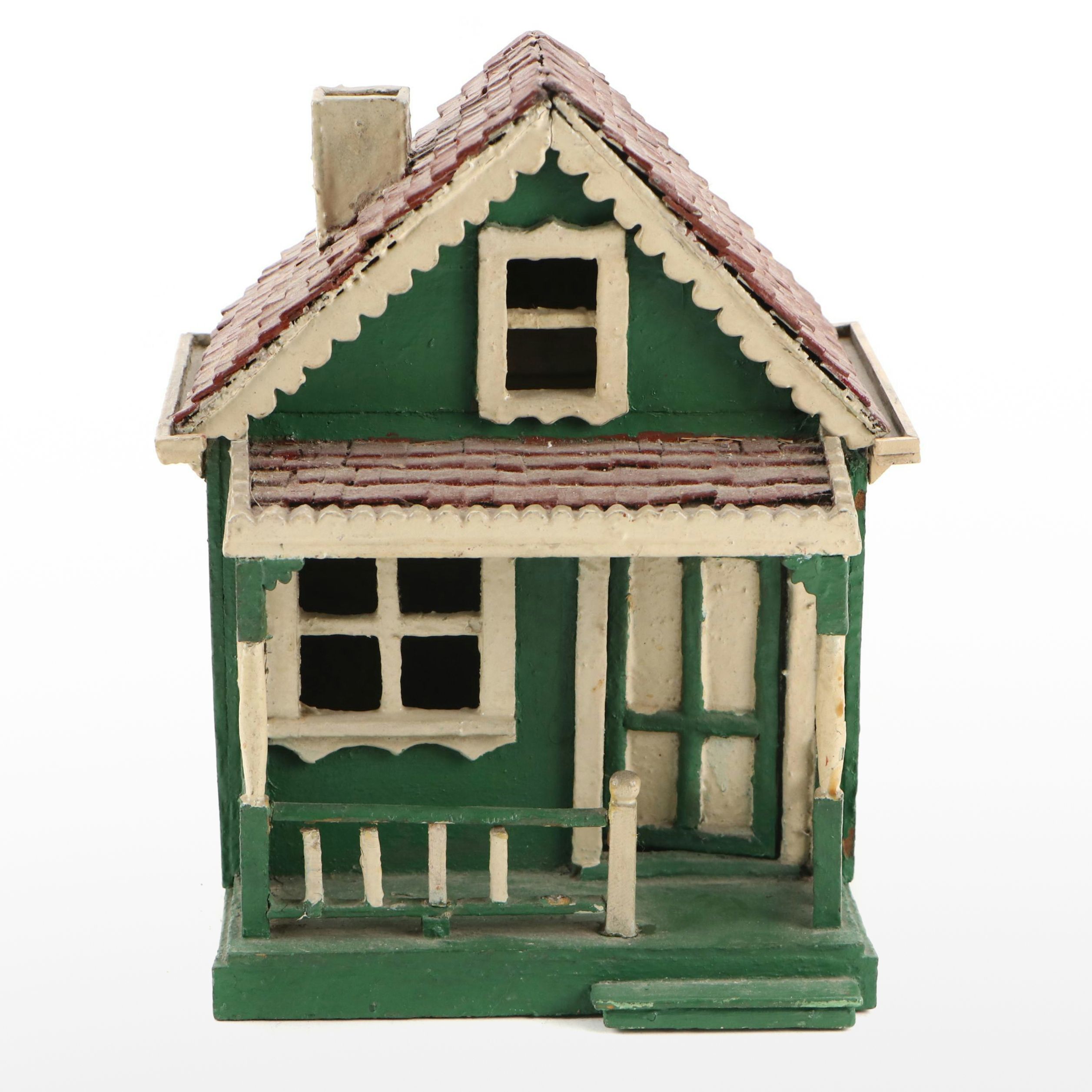 Handmade Folk Art Style Paint-Decorated Wood Miniature House