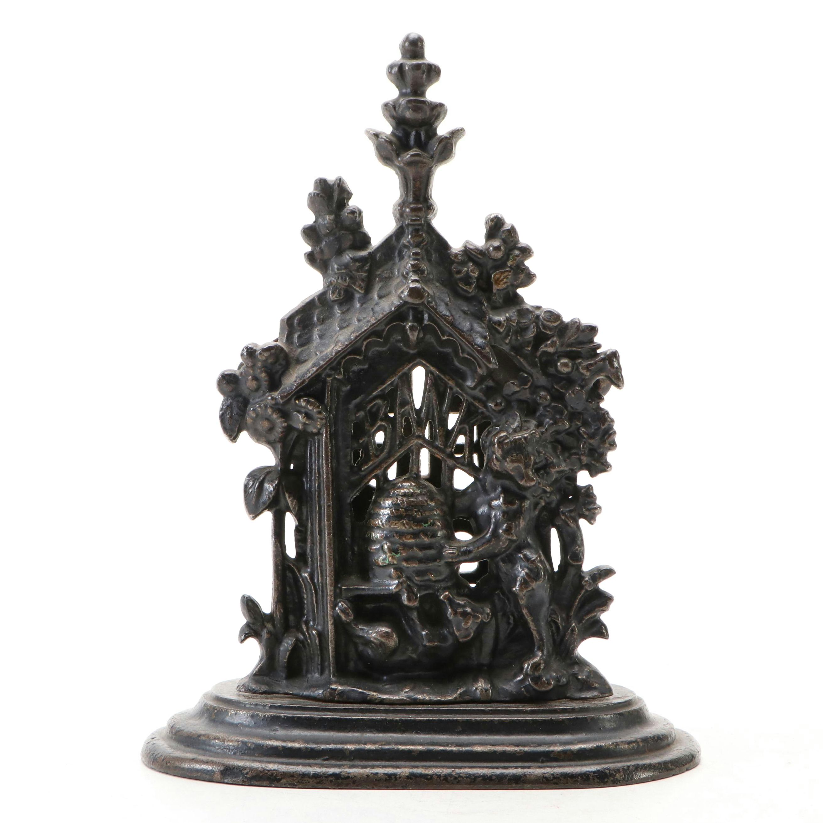 Victorian Cast Iron Bear with Honey Hive Still Bank, Late 19th Century