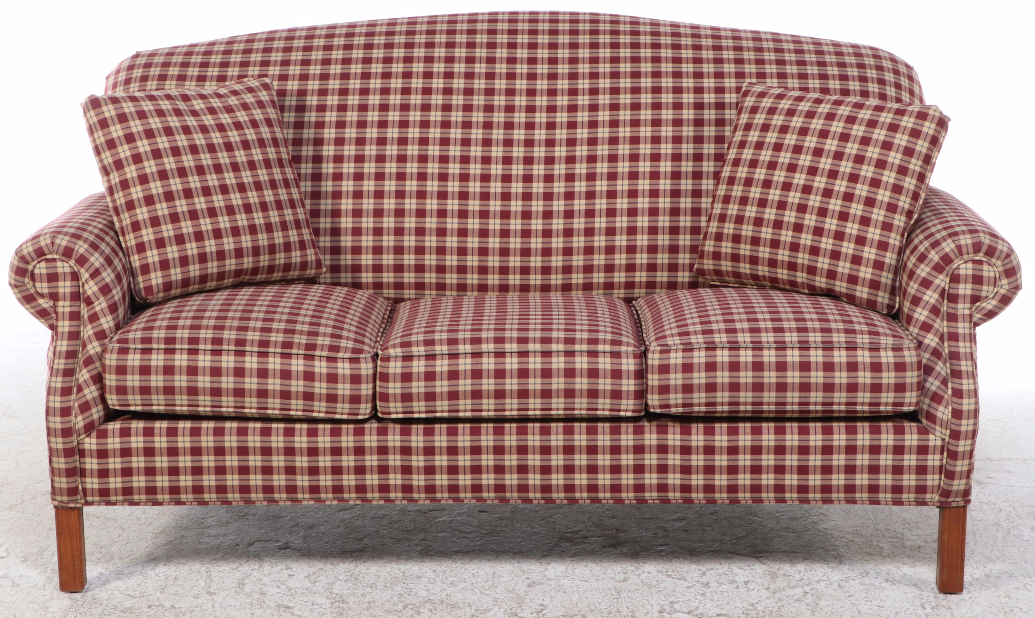 Lancer Inc. Ash and Plaid-Upholstered Roll-Arm Sofa