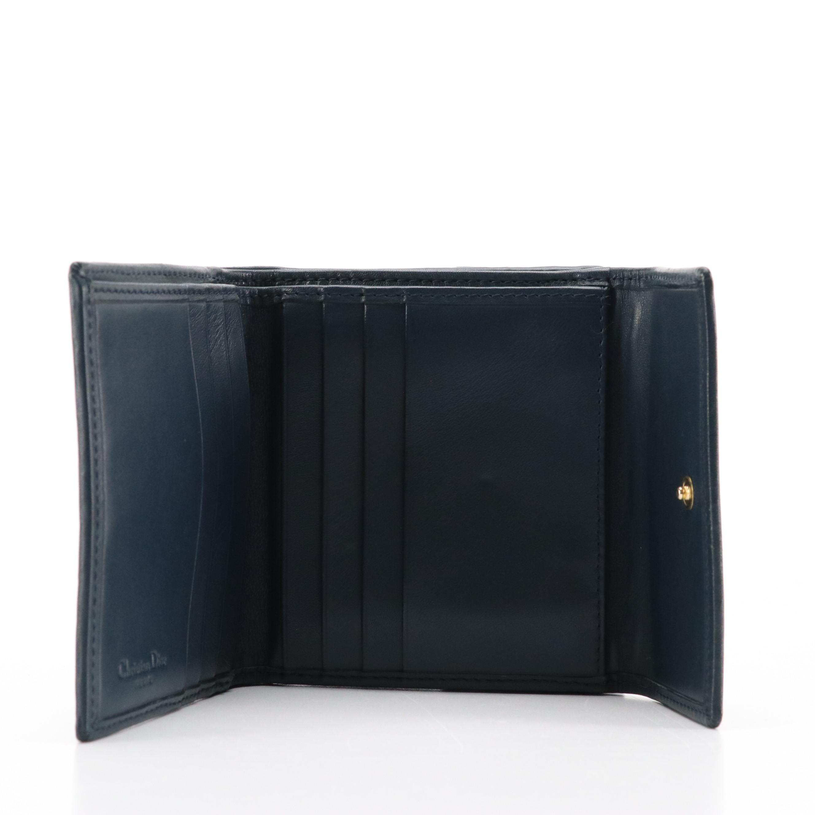 Christian Dior Compact Wallet in Navy Dior Oblique Jacquard Canvas and Leather